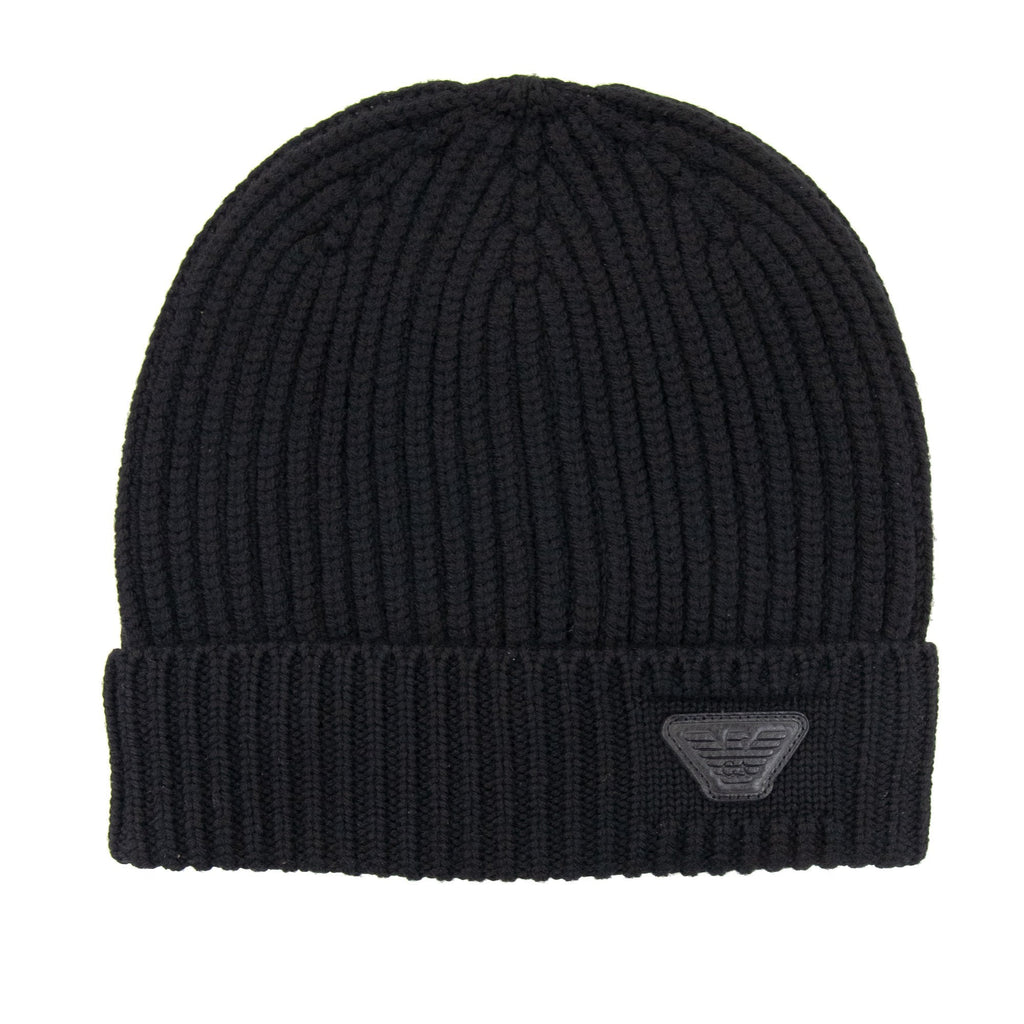 Emporio Armani Rubber Logo Beanie Black