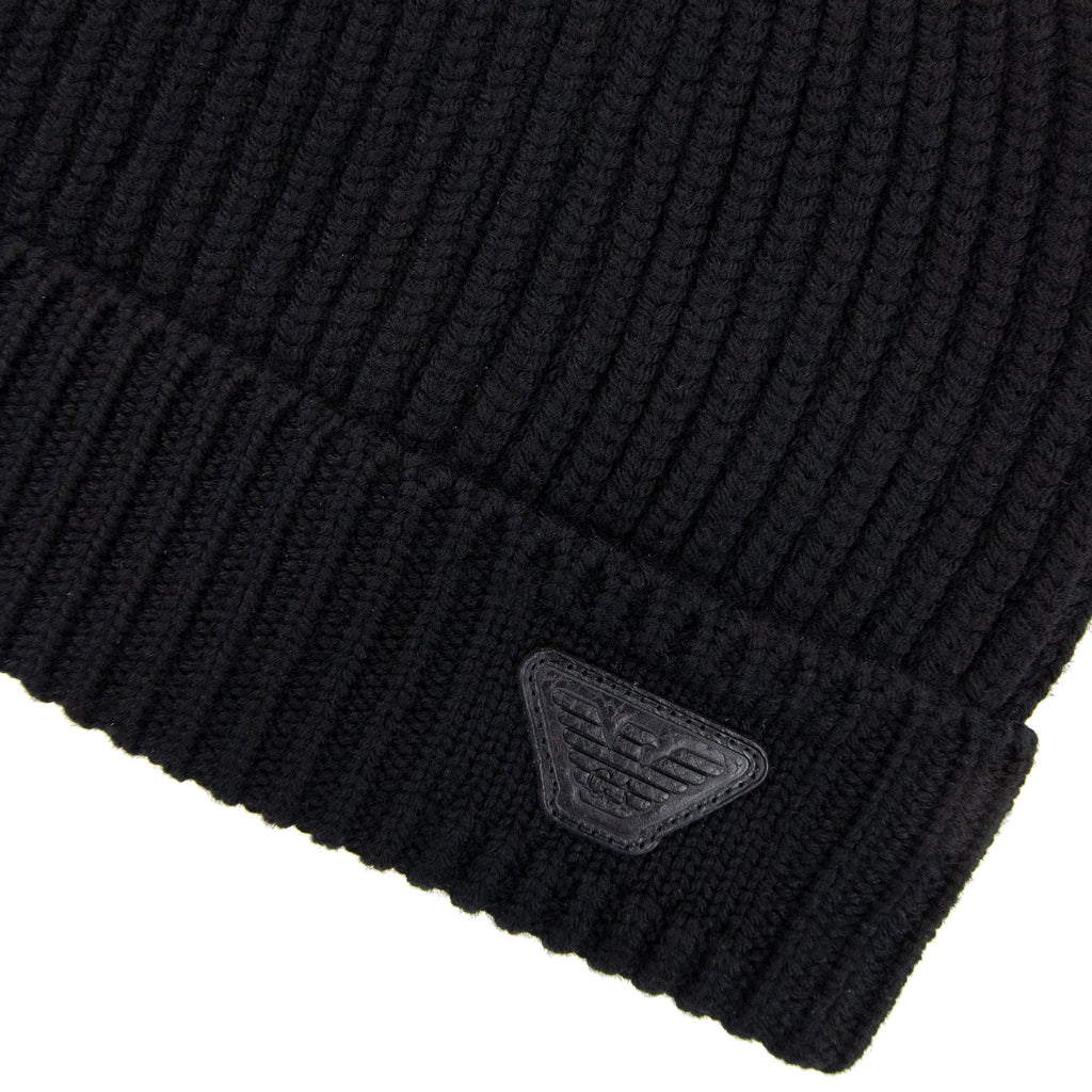 Emporio Armani Rubber Logo Beanie Black