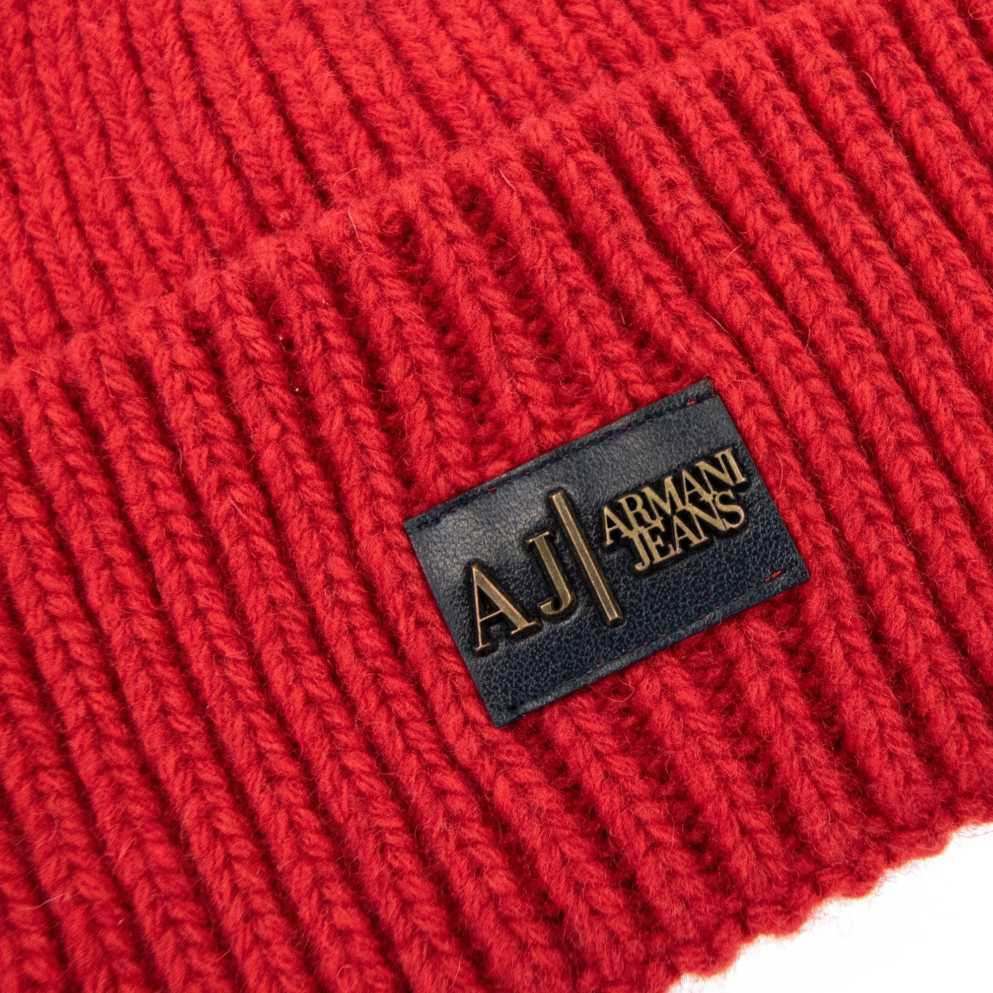 Armani Jeans Metal Logo Beanie Red