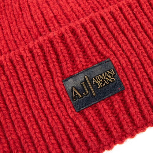 Armani Jeans Metal Logo Beanie Red