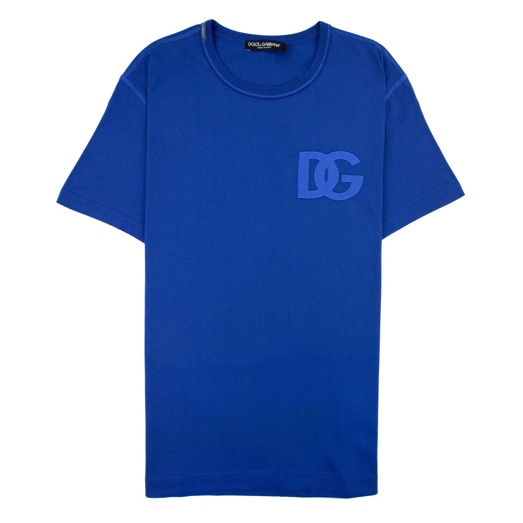 Dolce & Gabbana Cotton T-shirt With Dg Embroidery Elec Blue