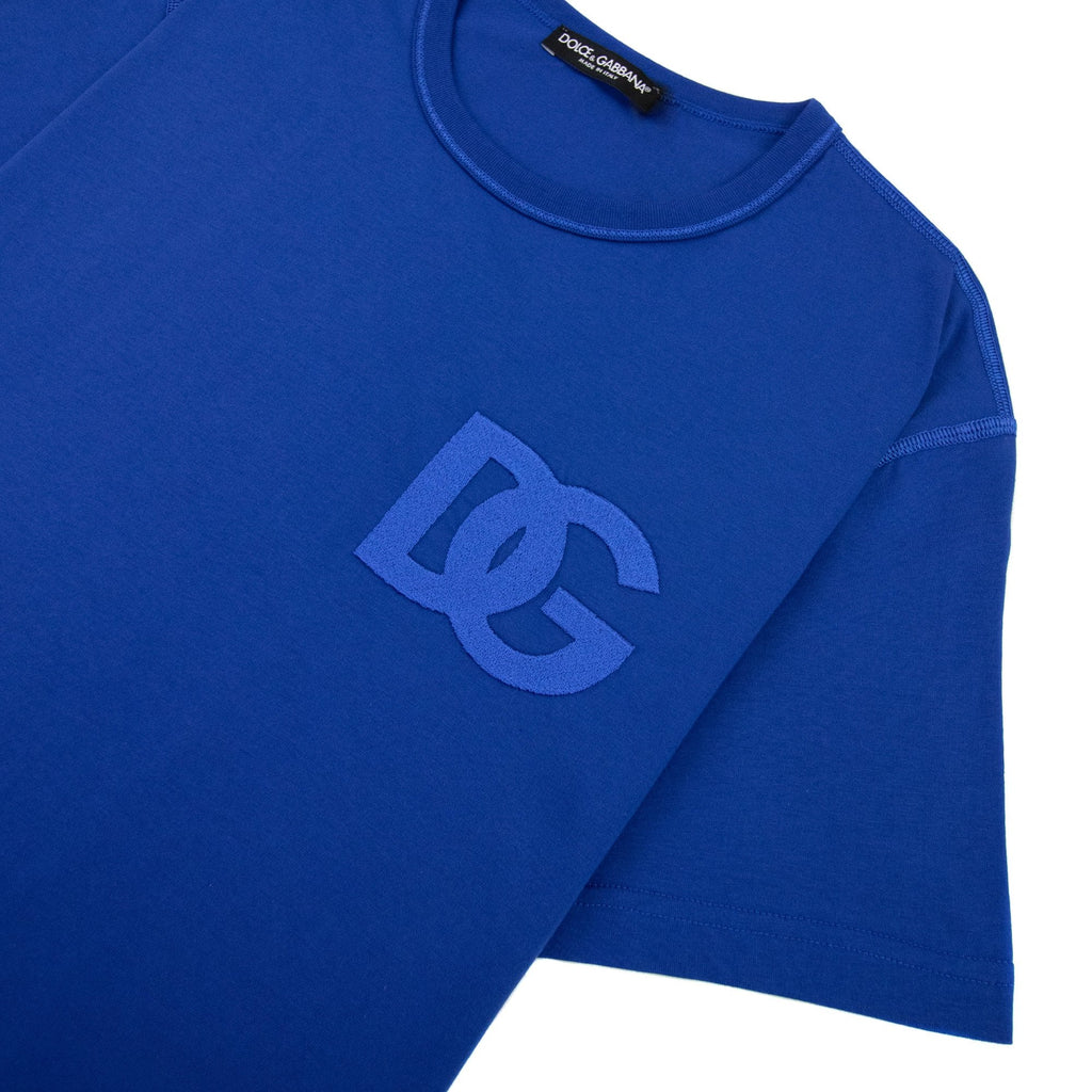 Dolce & Gabbana Cotton T-shirt With Dg Embroidery Elec Blue