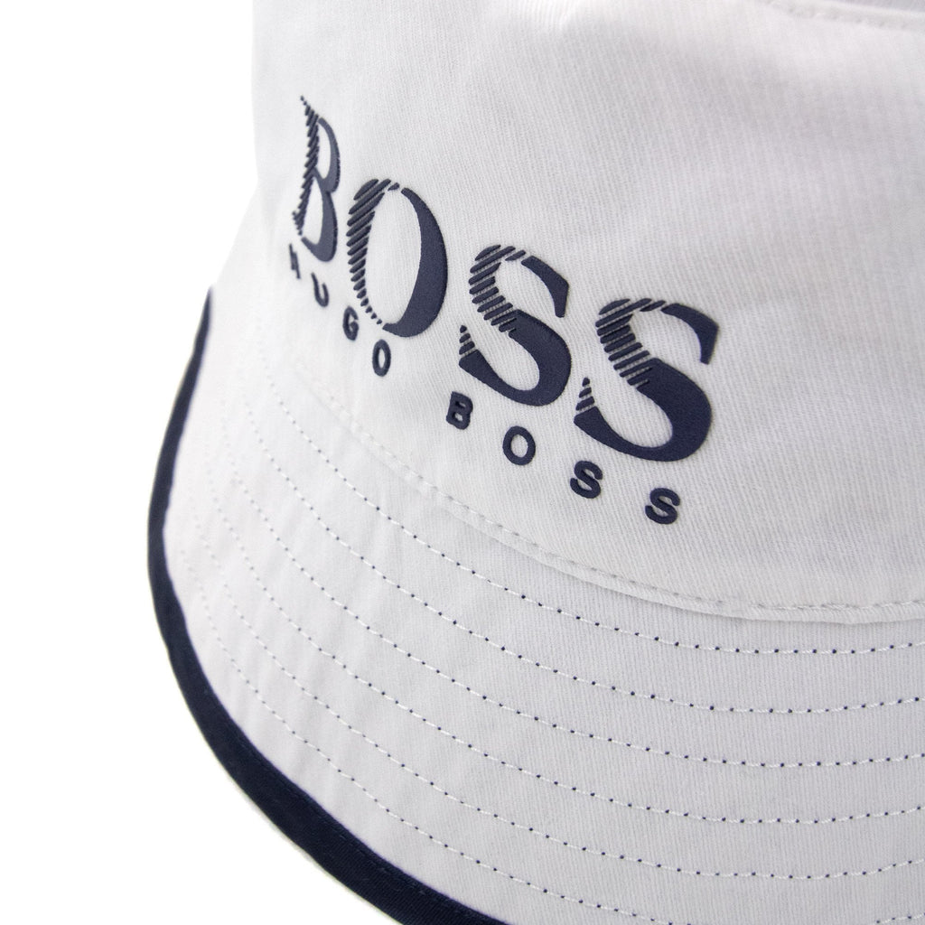 Hugo Boss Kids Logo Reversible Bucket Hat White/navy