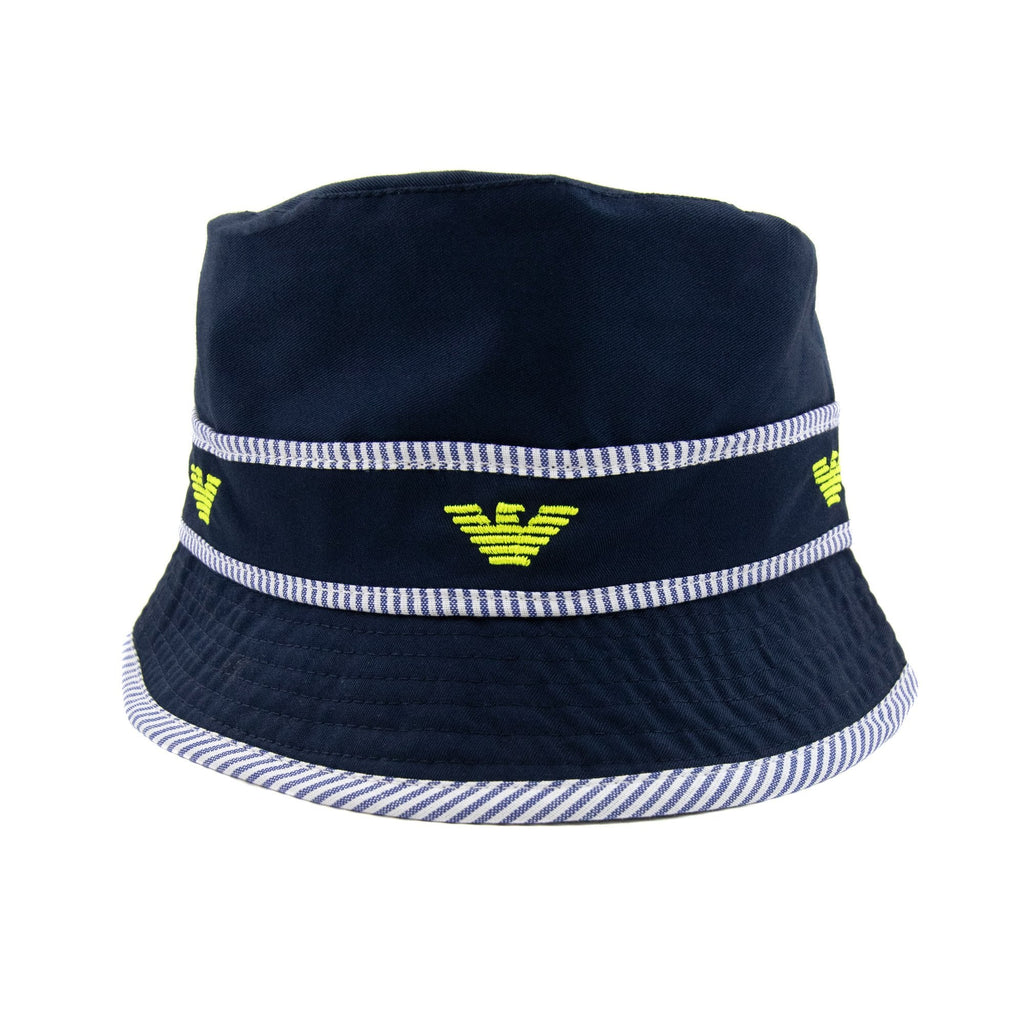 Armani Junior Eagle Logo Bucket Hat Navy Blue