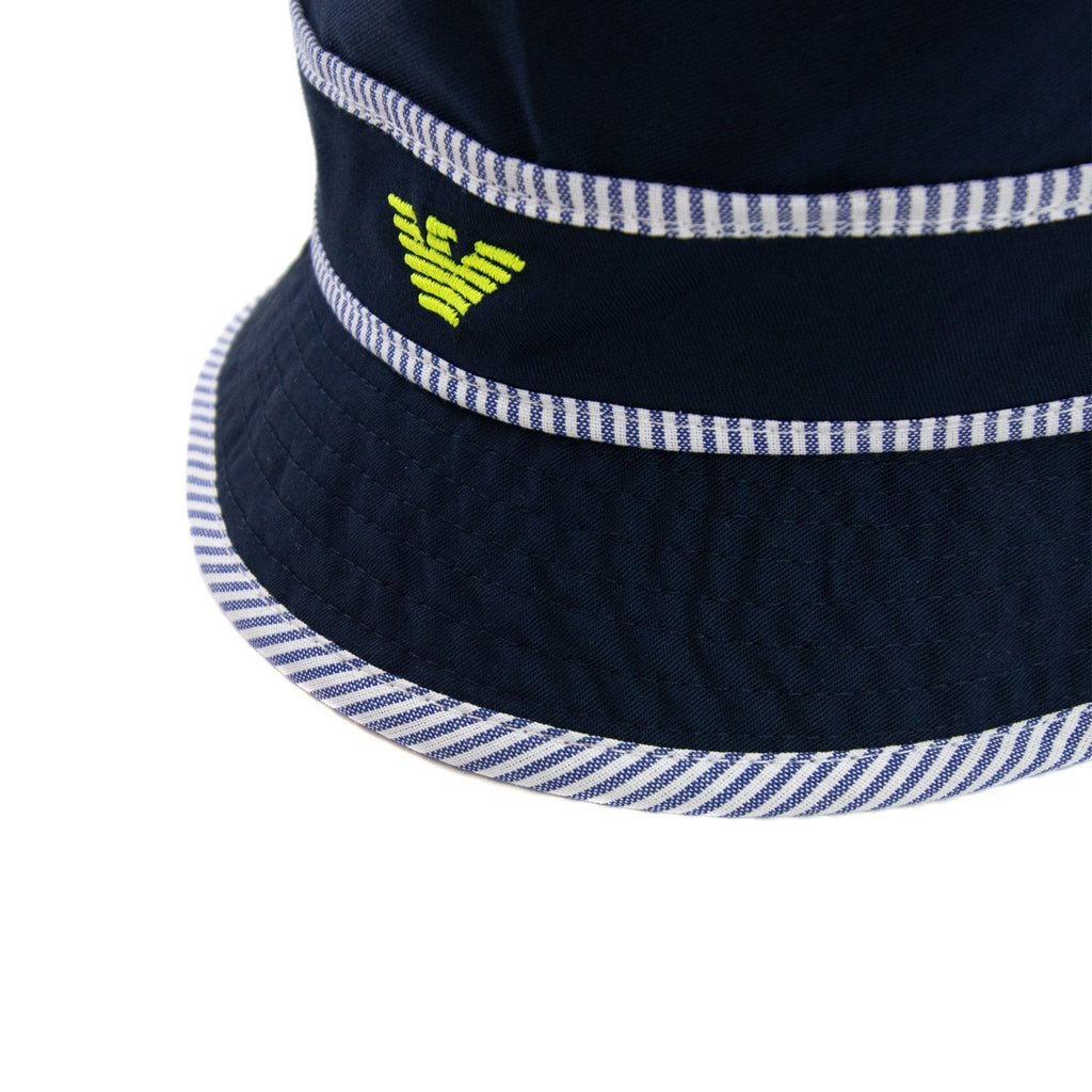 Armani Junior Eagle Logo Bucket Hat Navy Blue