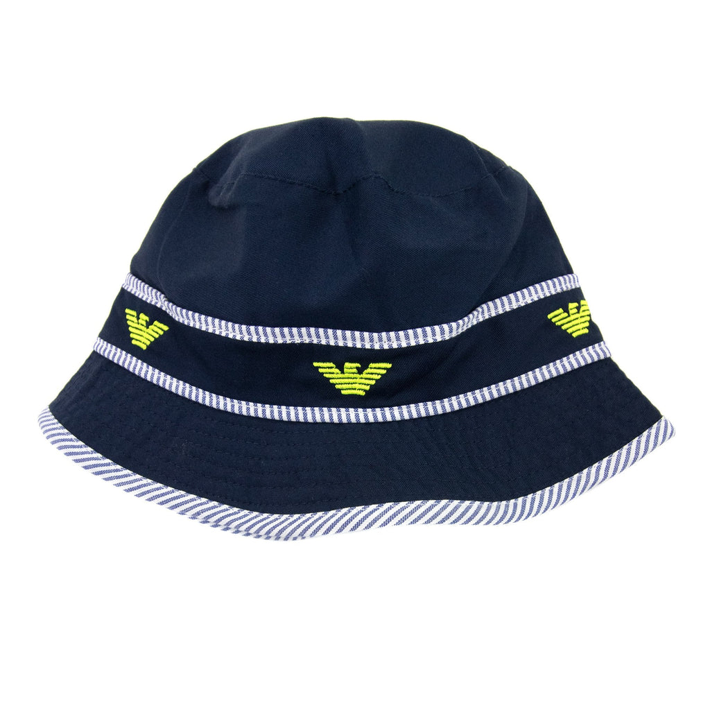 Armani Junior Eagle Logo Bucket Hat Navy Blue