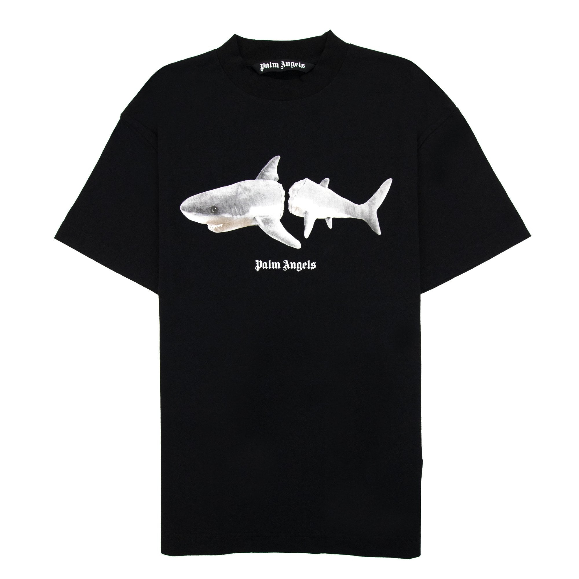 Palm Angels White Shark Printed Logo T Shirt Black
