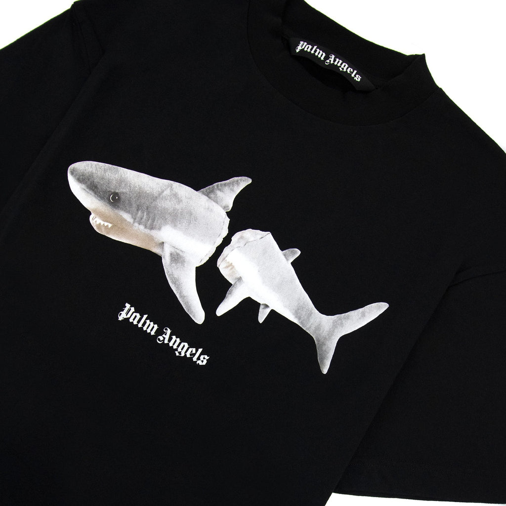 Palm Angels White Shark Printed Logo T Shirt Black