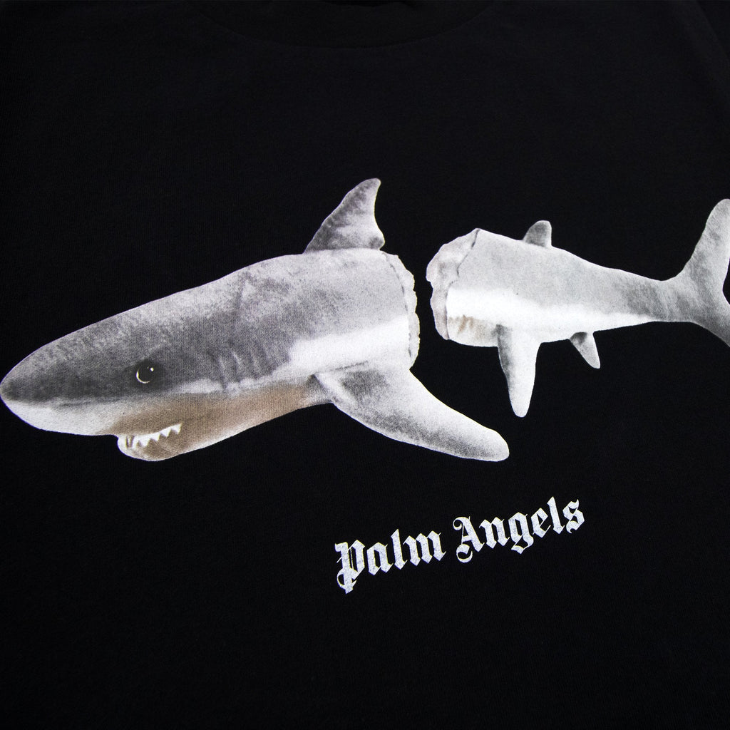 Palm Angels White Shark Printed Logo T Shirt Black