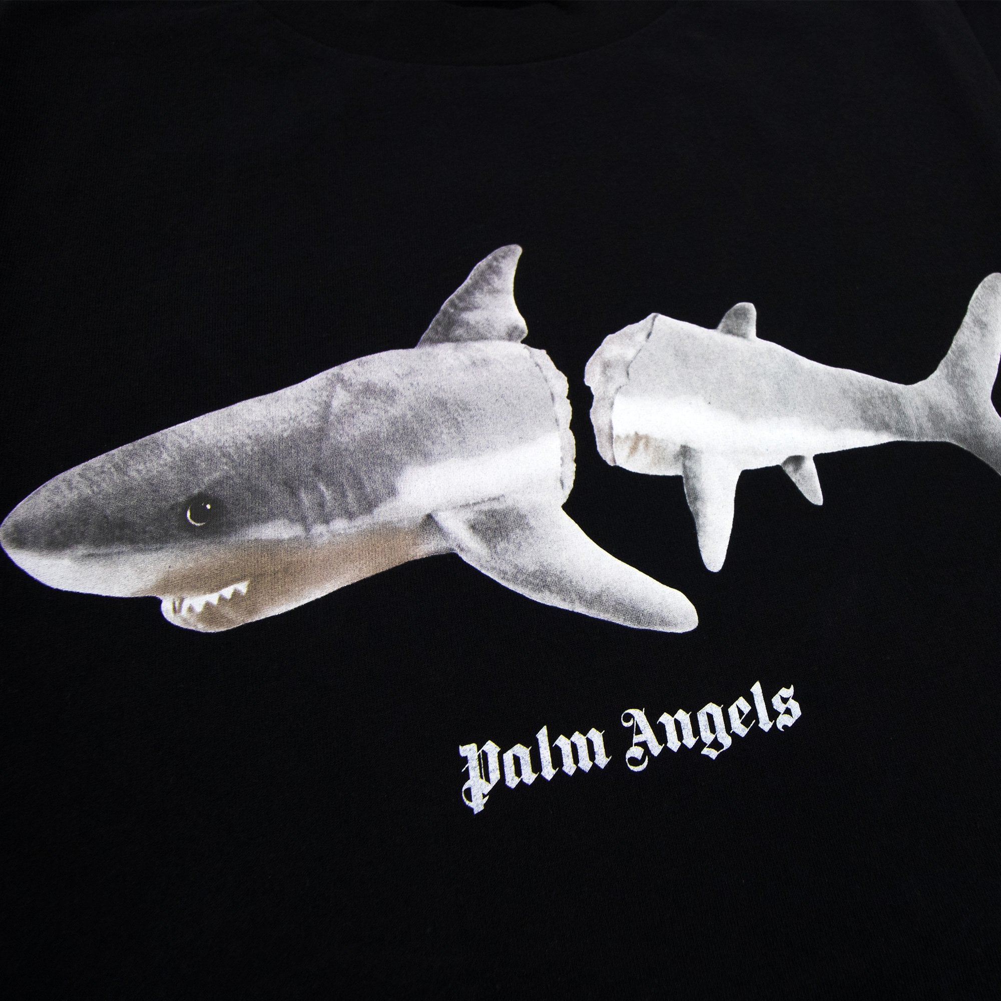 Palm Angels White Shark Printed Logo T Shirt Black