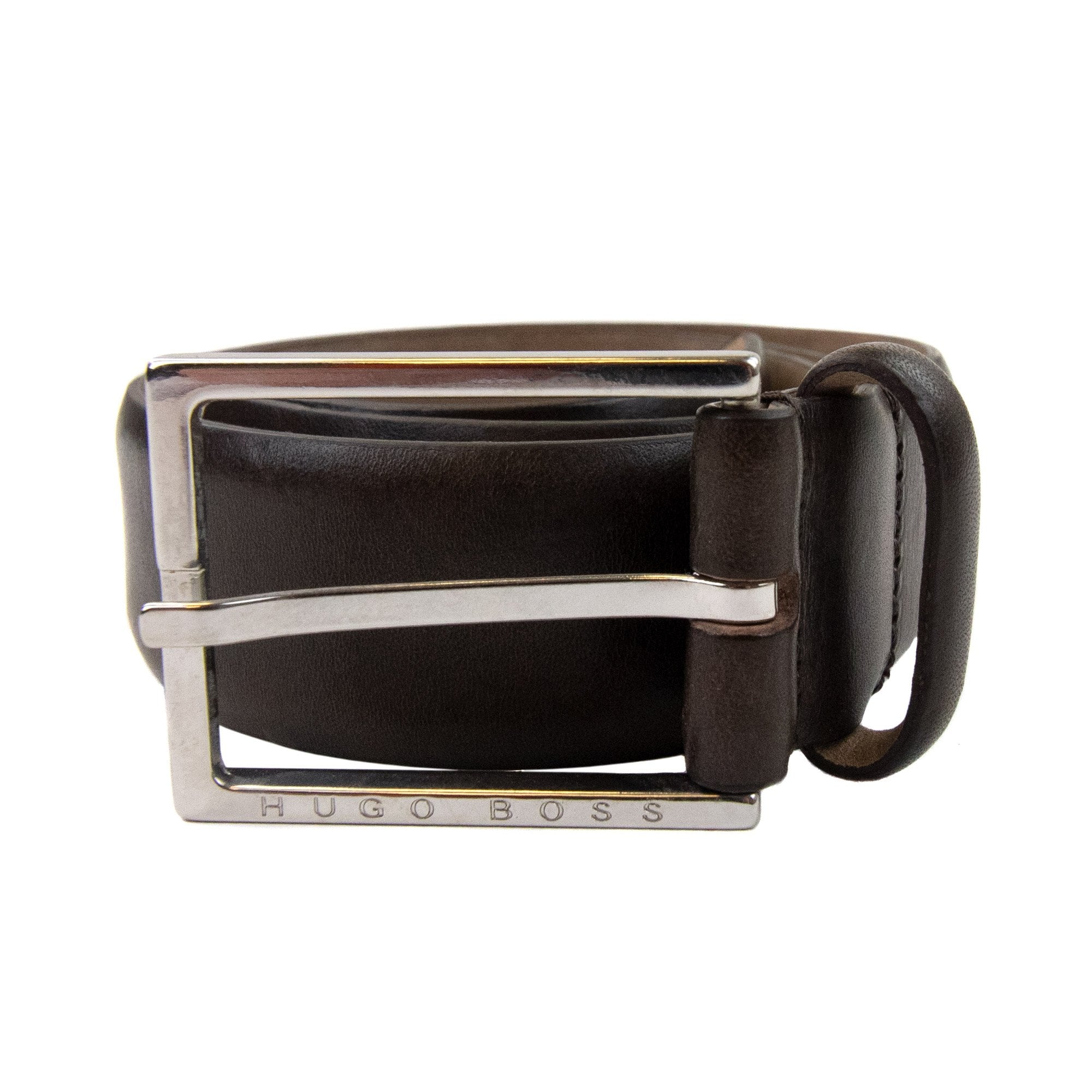 Hugo Boss Branded Metal End Tip Belt Dark Brown