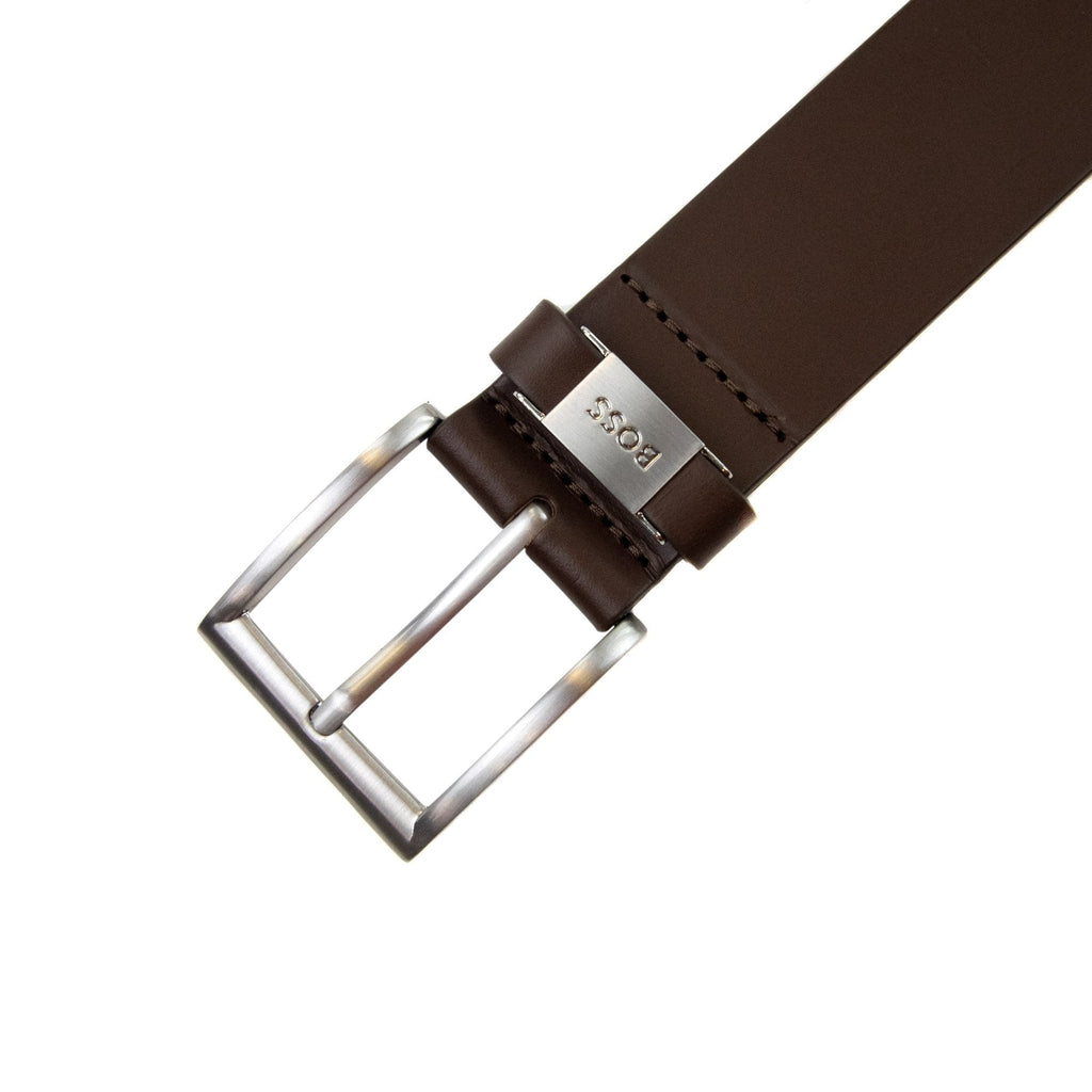 Hugo Boss Connio Branded Metal Trim Belt Dark Brown 002