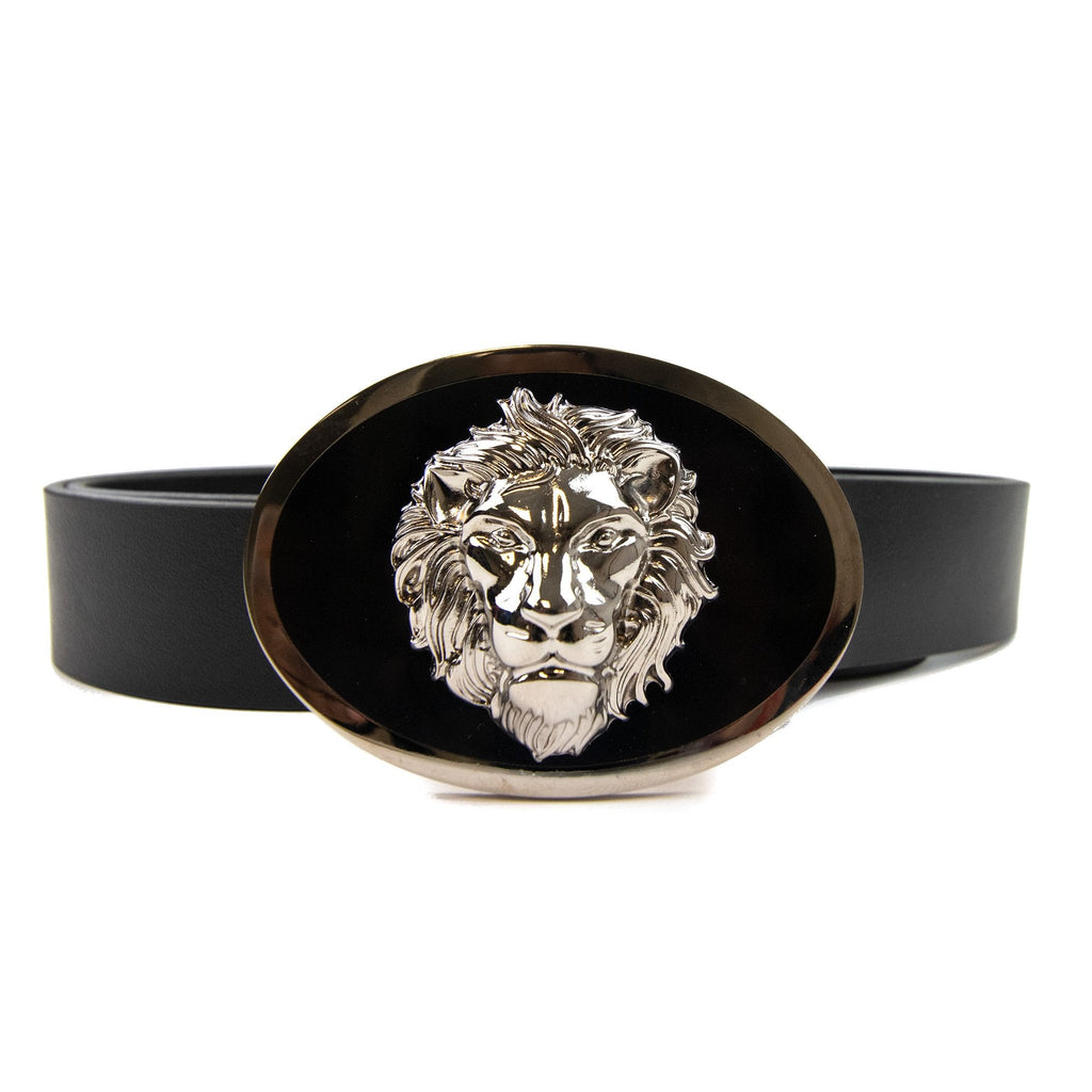 Versace Versus Oval Lion Buckle Belt Black