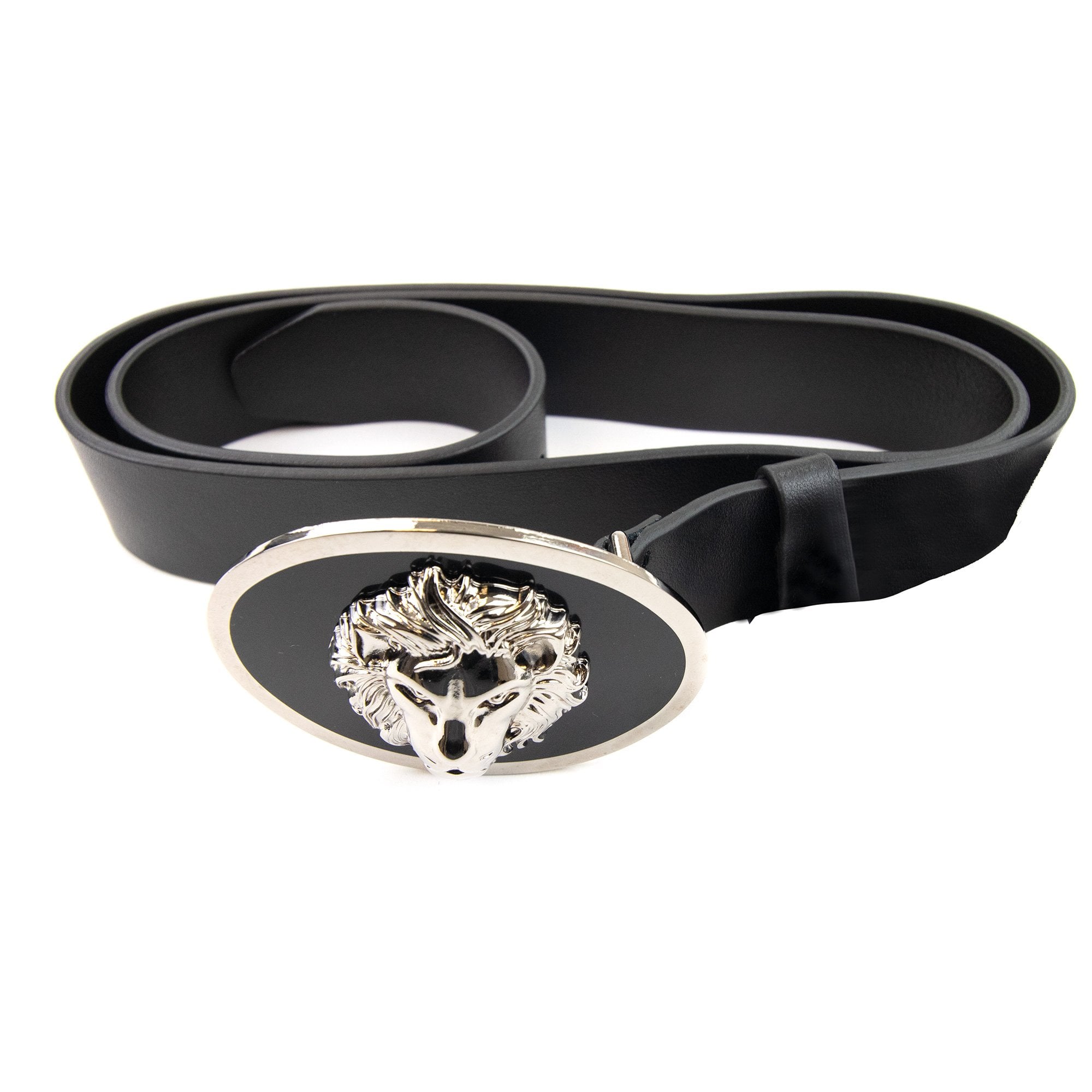 Versace Versus Oval Lion Buckle Belt Black