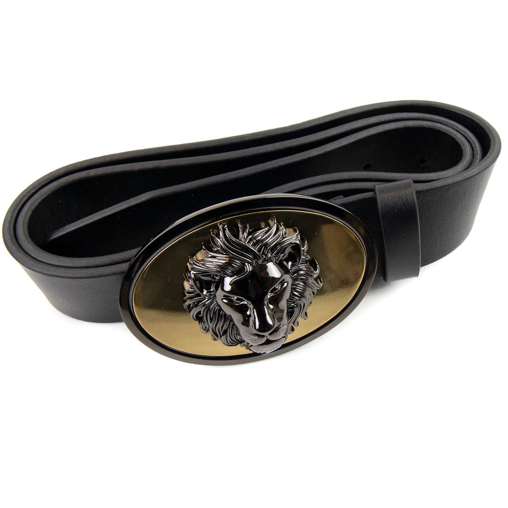 Versace Versus Oval Lion Head Buckle Belt Black