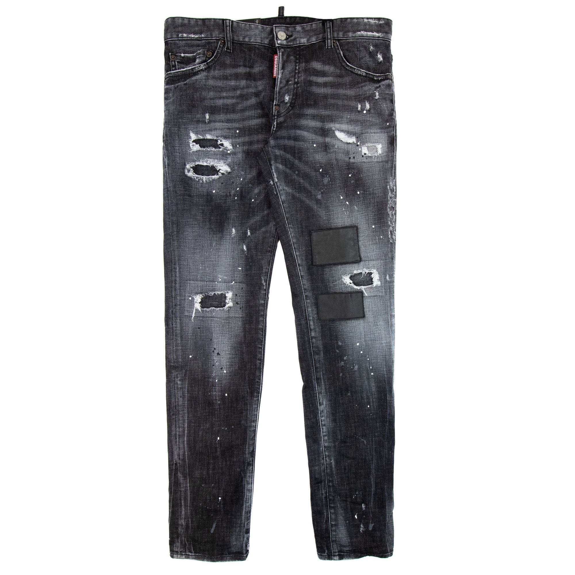 Dsquared2 Ripped Leather Slim Fit Jeans Black 900