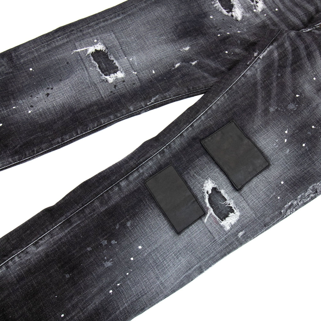 Dsquared2 Ripped Leather Slim Fit Jeans Black 900