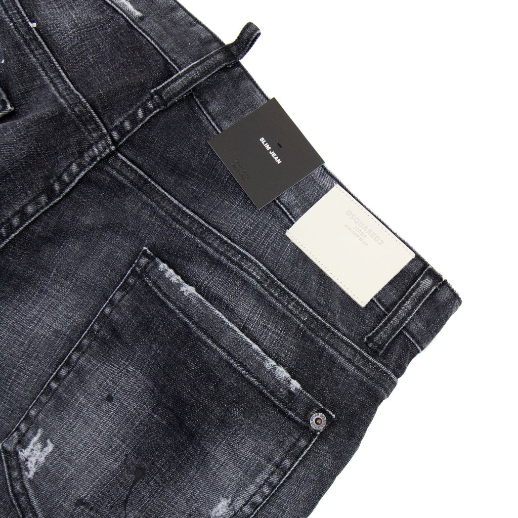 Dsquared2 Ripped Leather Slim Fit Jeans Black 900