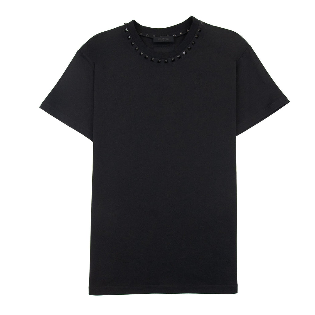 Valentino Cotton Crewneck T-shirt With Gold Untitled Studs Black