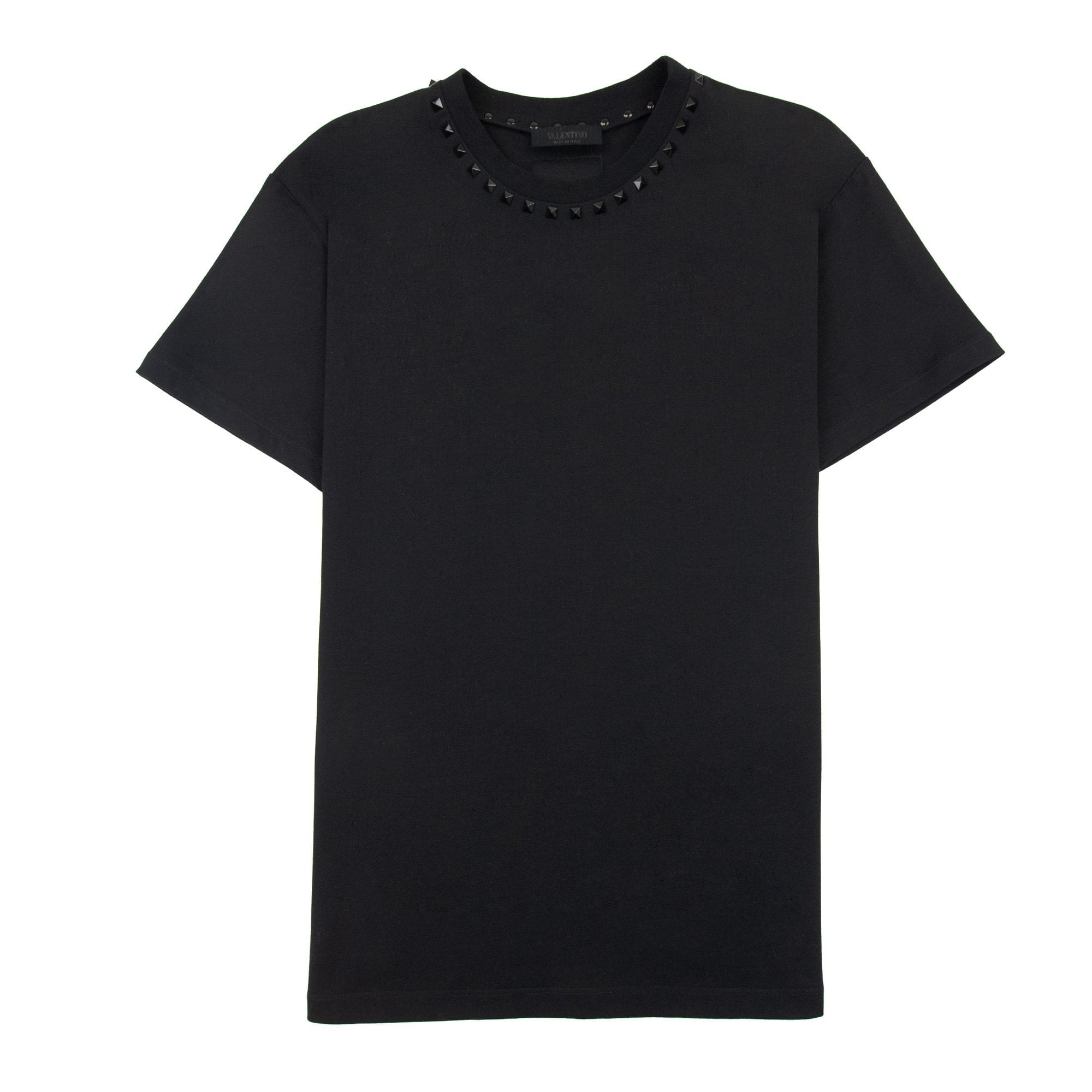 Valentino Cotton Crewneck T-shirt With Gold Untitled Studs Black