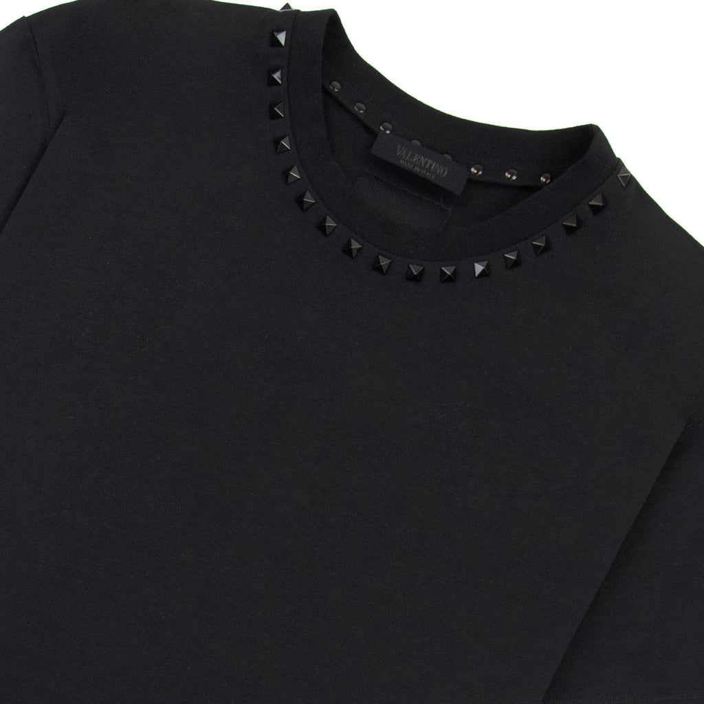 Valentino Cotton Crewneck T-shirt With Gold Untitled Studs Black