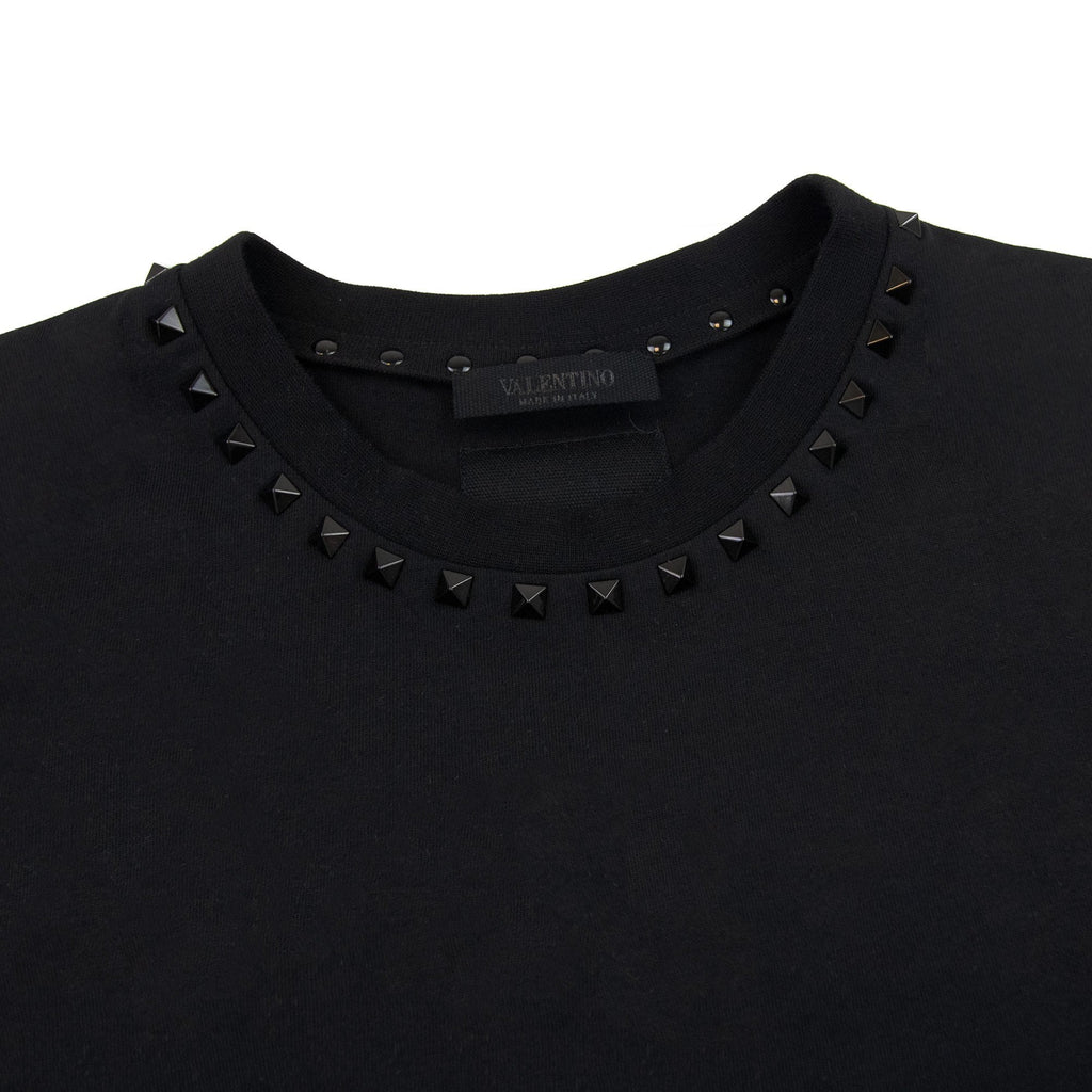 Valentino Cotton Crewneck T-shirt With Gold Untitled Studs Black