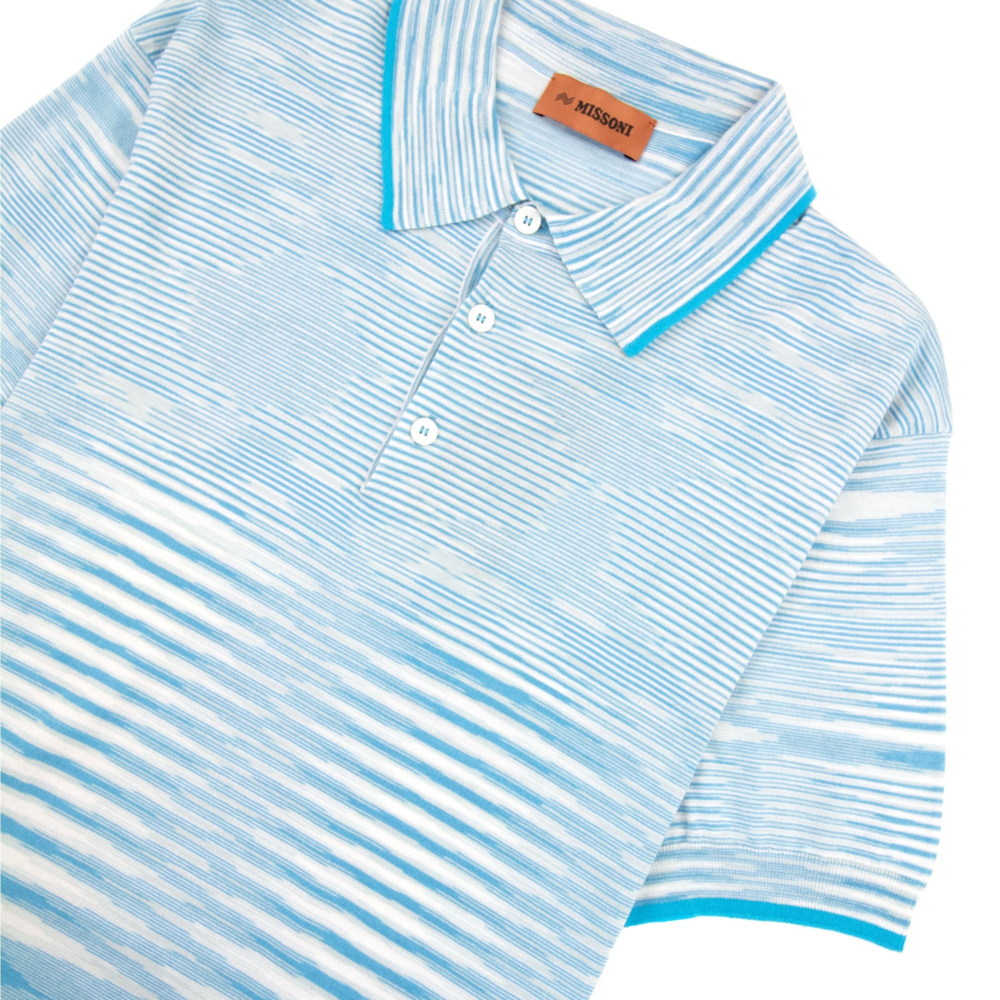 Missoni Slub Cotton Polo Shirt Sky Blue F705l