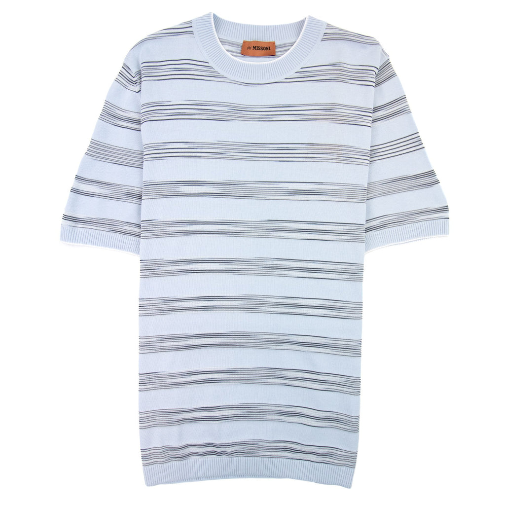 Missoni Stripe Cotton & Viscose Crewneck T Shirt Sky Blue S016f