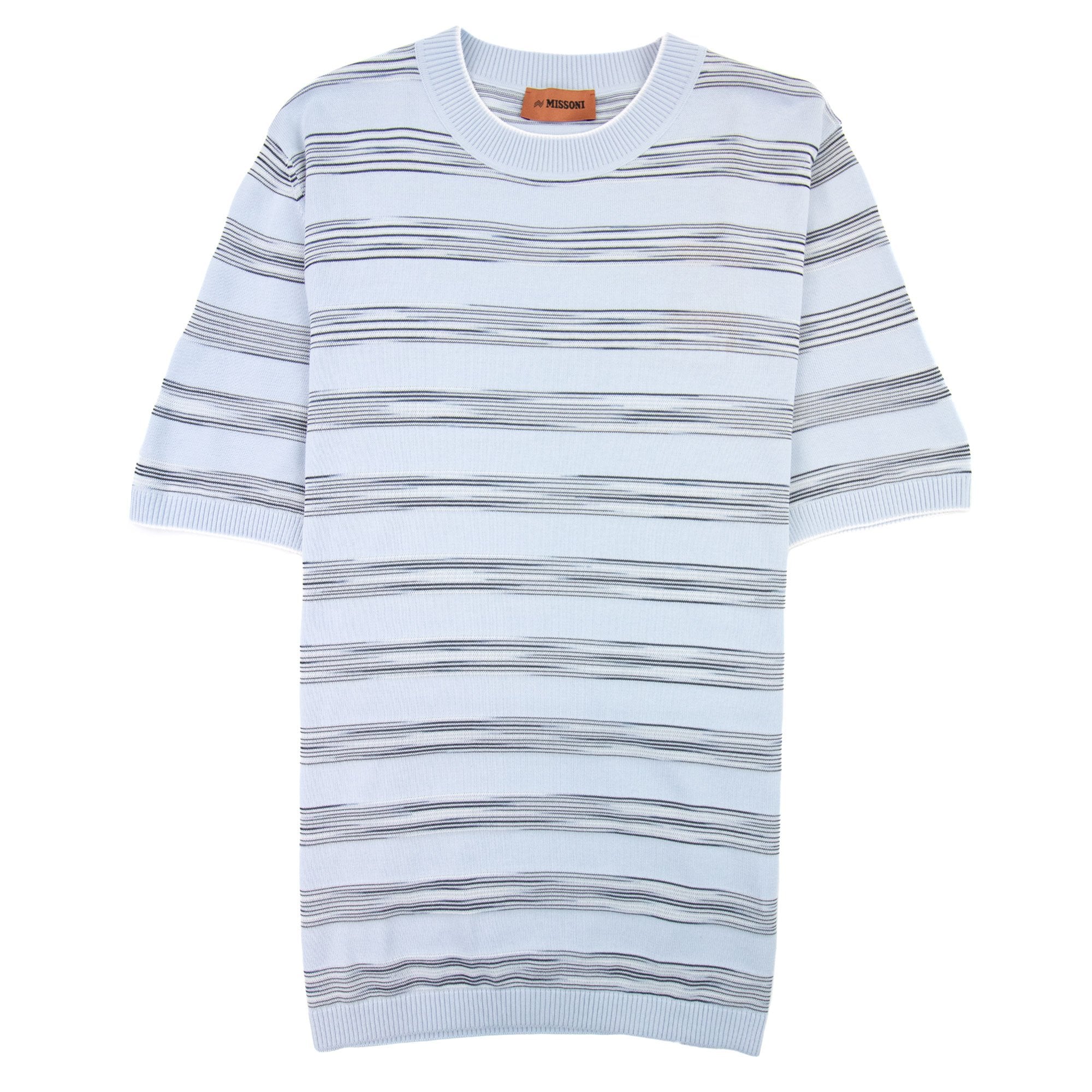 Missoni Stripe Cotton & Viscose Crewneck T Shirt Sky Blue S016f