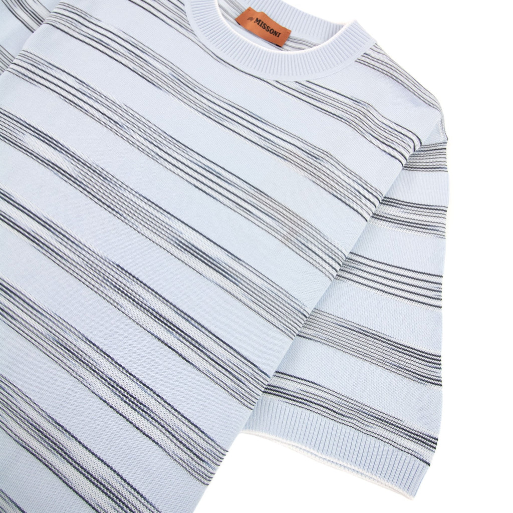 Missoni Stripe Cotton & Viscose Crewneck T Shirt Sky Blue S016f