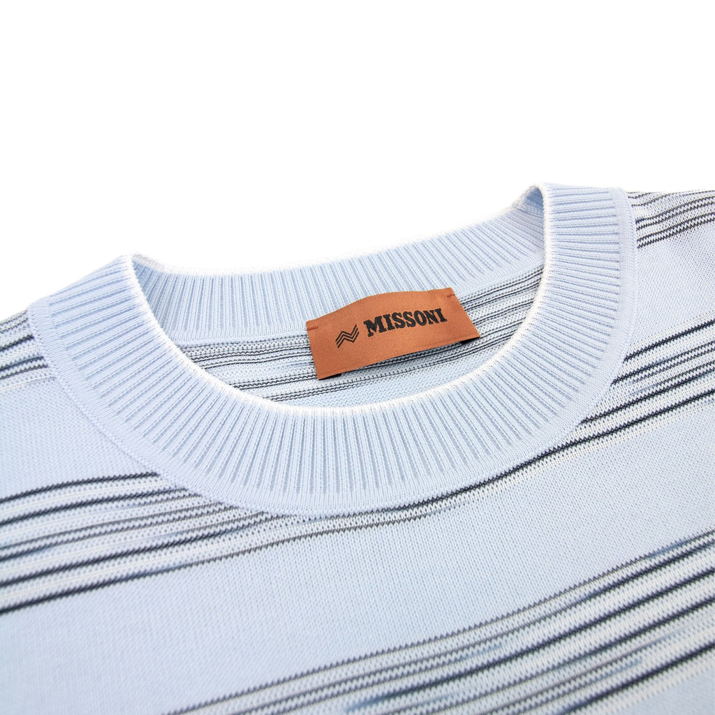 Missoni Stripe Cotton & Viscose Crewneck T Shirt Sky Blue S016f