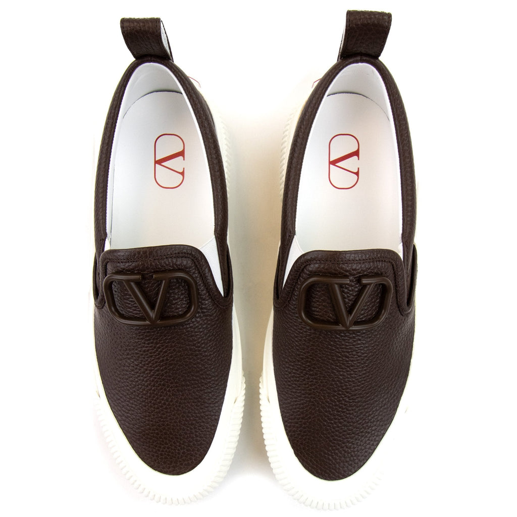 Valentino V Logo Slip On Sneakers Brown/white Kg8