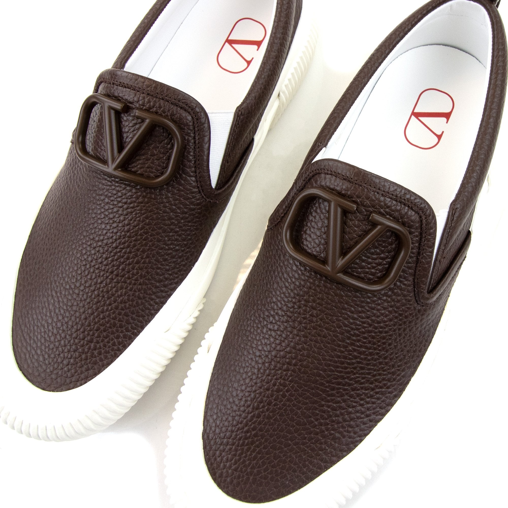 Valentino V Logo Slip On Sneakers Brown/white Kg8