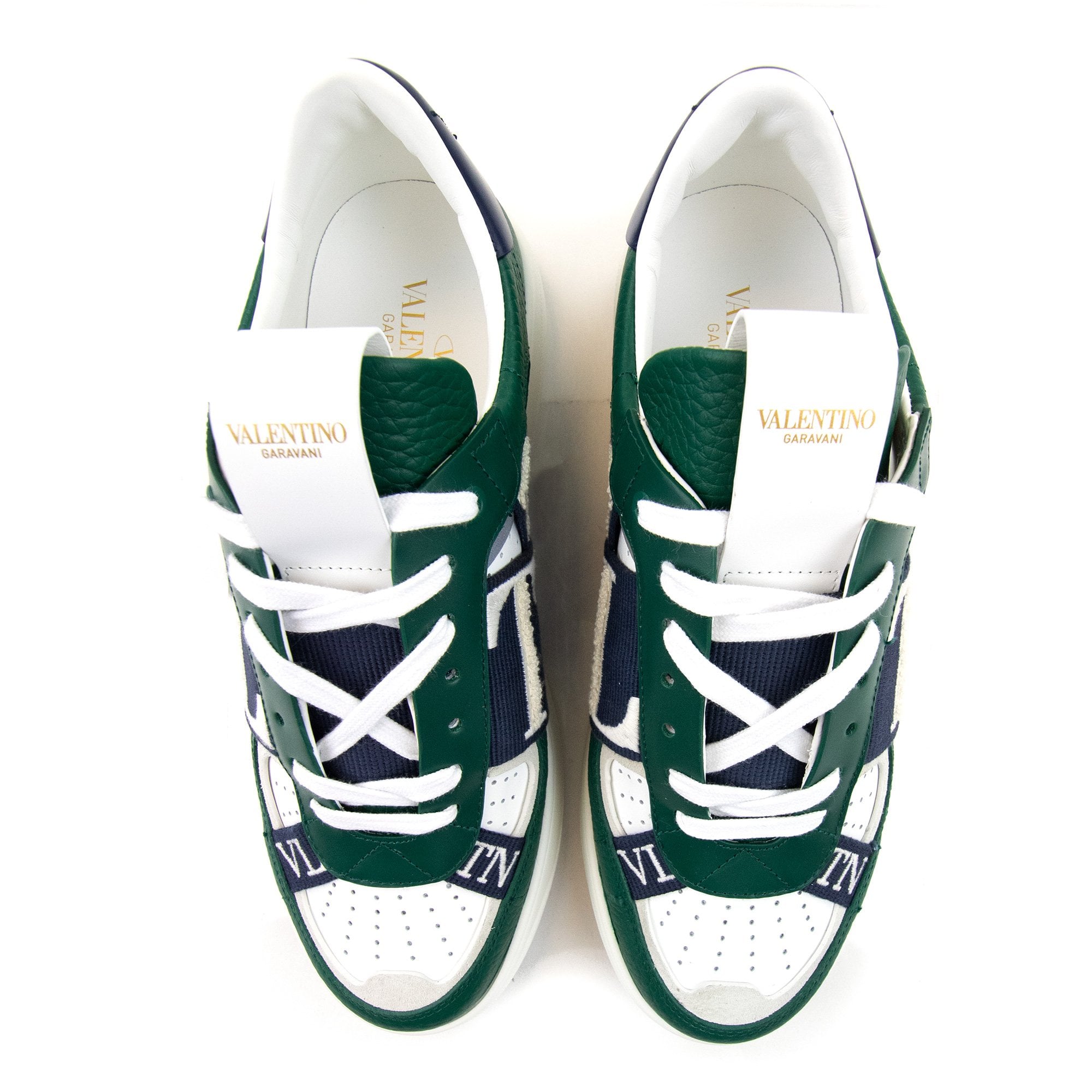 Valentino Vl7n Logo Embellished Leather Trainers Green/blue 74n