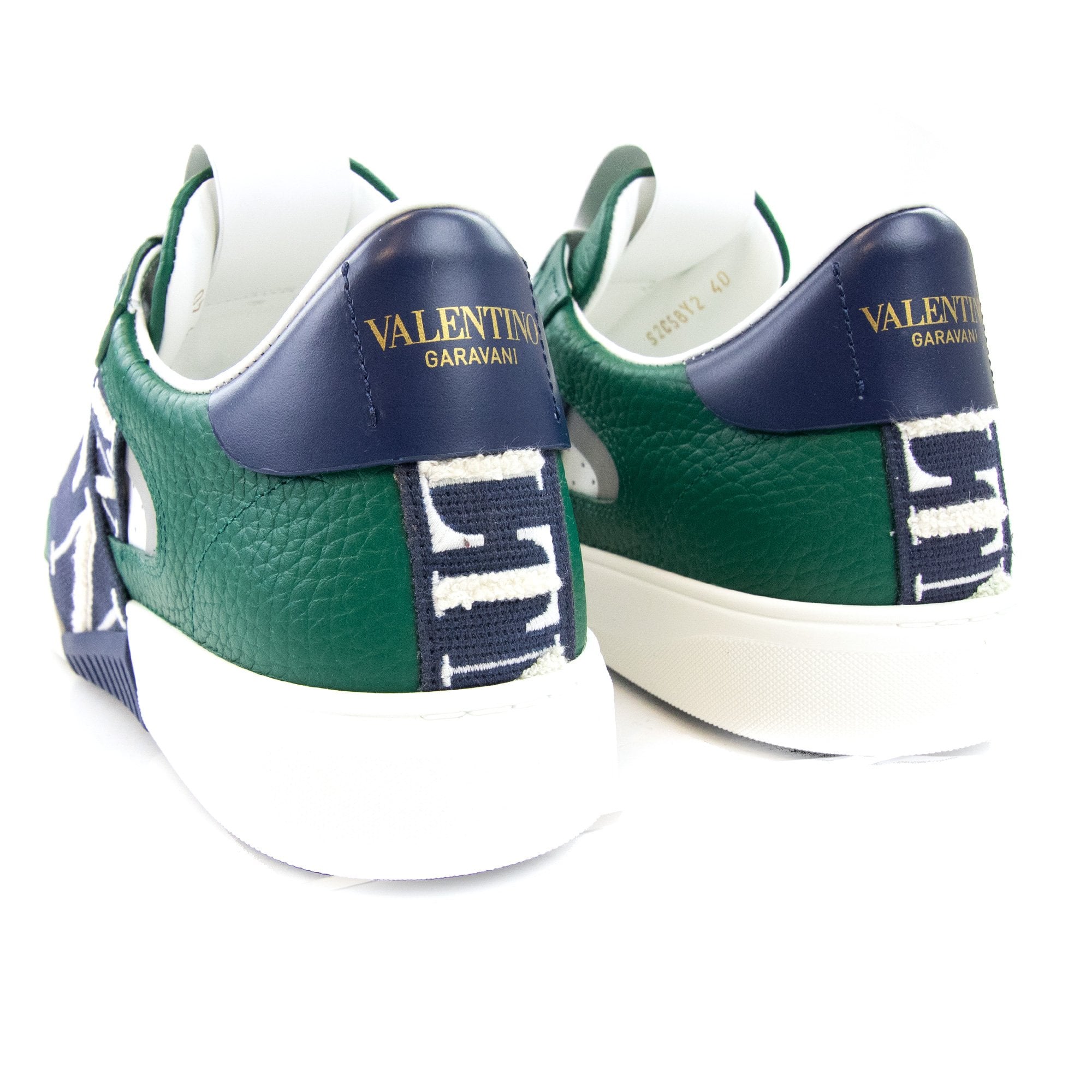 Valentino Vl7n Logo Embellished Leather Trainers Green/blue 74n – Onu