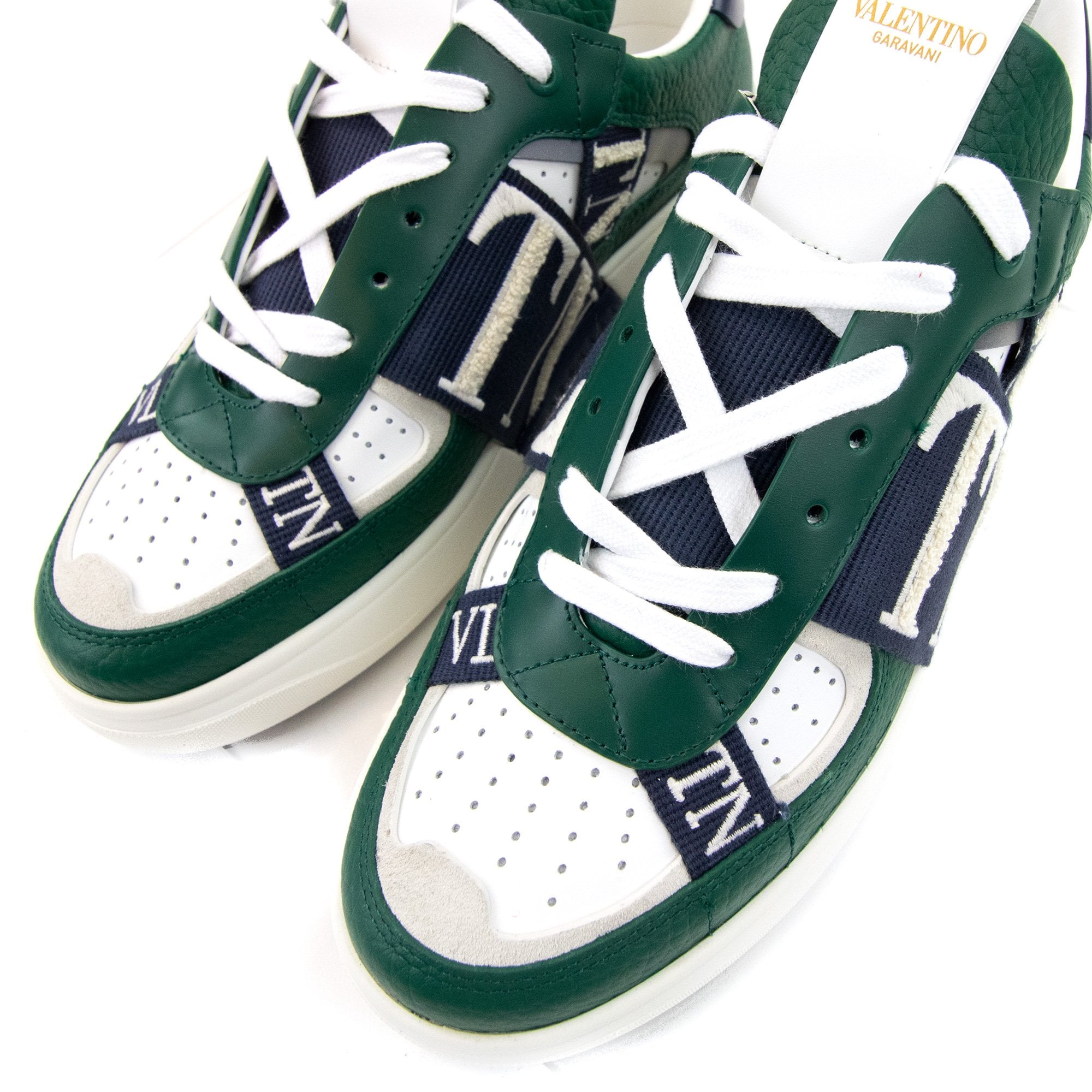 Valentino Vl7n Logo Embellished Leather Trainers Green/blue 74n