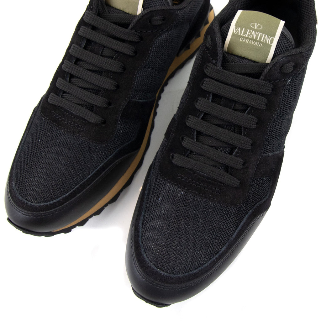 Valentino Rockrunner Leather Mesh Trainers Black R82