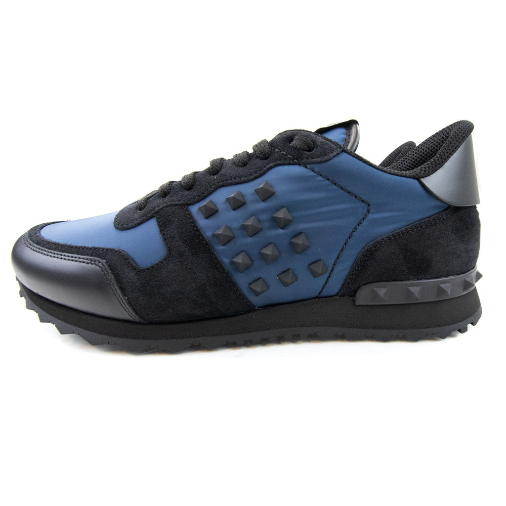 Valentino Rockstud Shell & Leather Trainers Marine Blue 24c