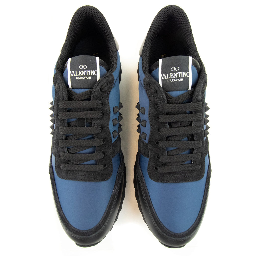 Valentino Rockstud Shell & Leather Trainers Marine Blue 24c