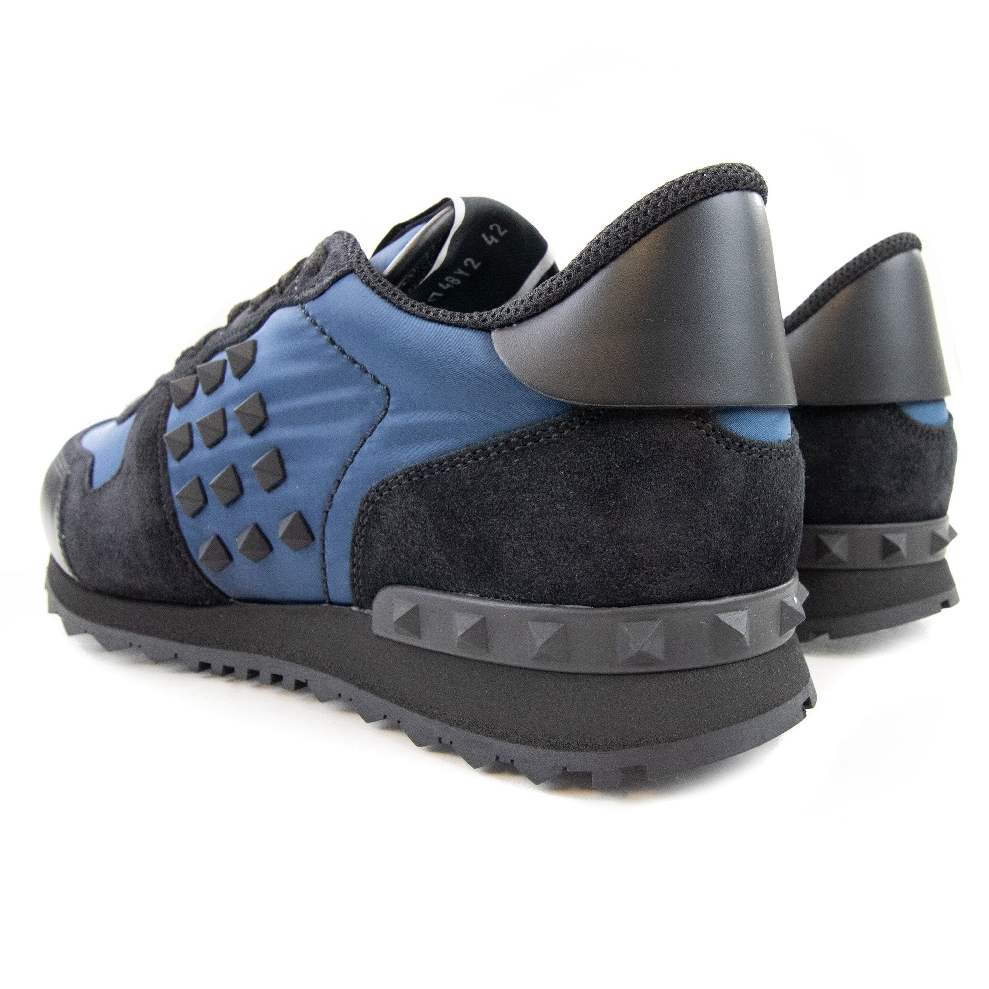 Valentino Rockstud Shell & Leather Trainers Marine Blue 24c