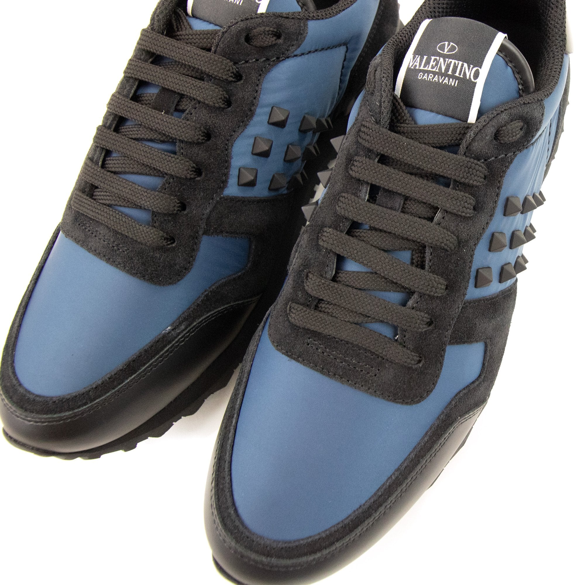 Valentino Rockstud Shell & Leather Trainers Marine Blue 24c