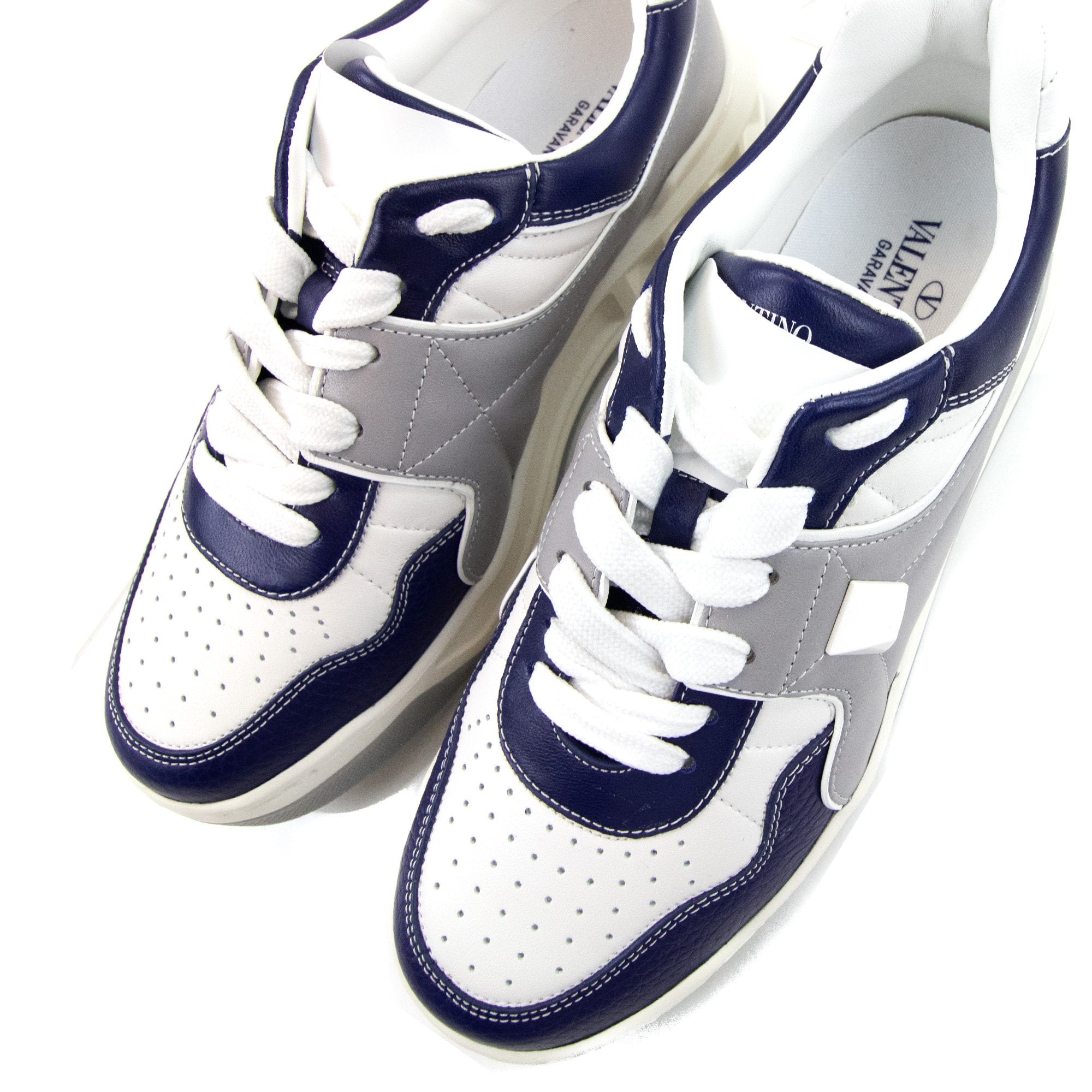 Valentino One Stud Nappa Leather Sneaker White/grey Uz9