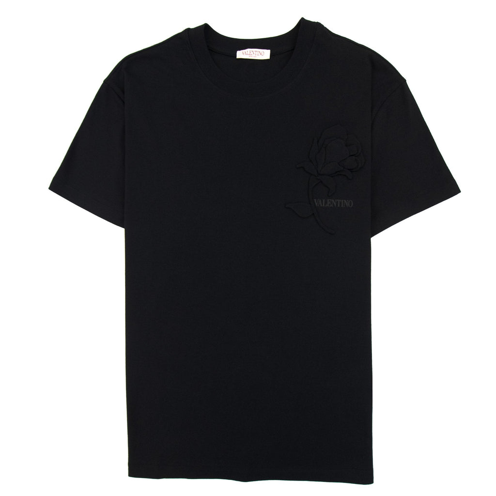 Valentino Floral Applique T Shirt Black 0no