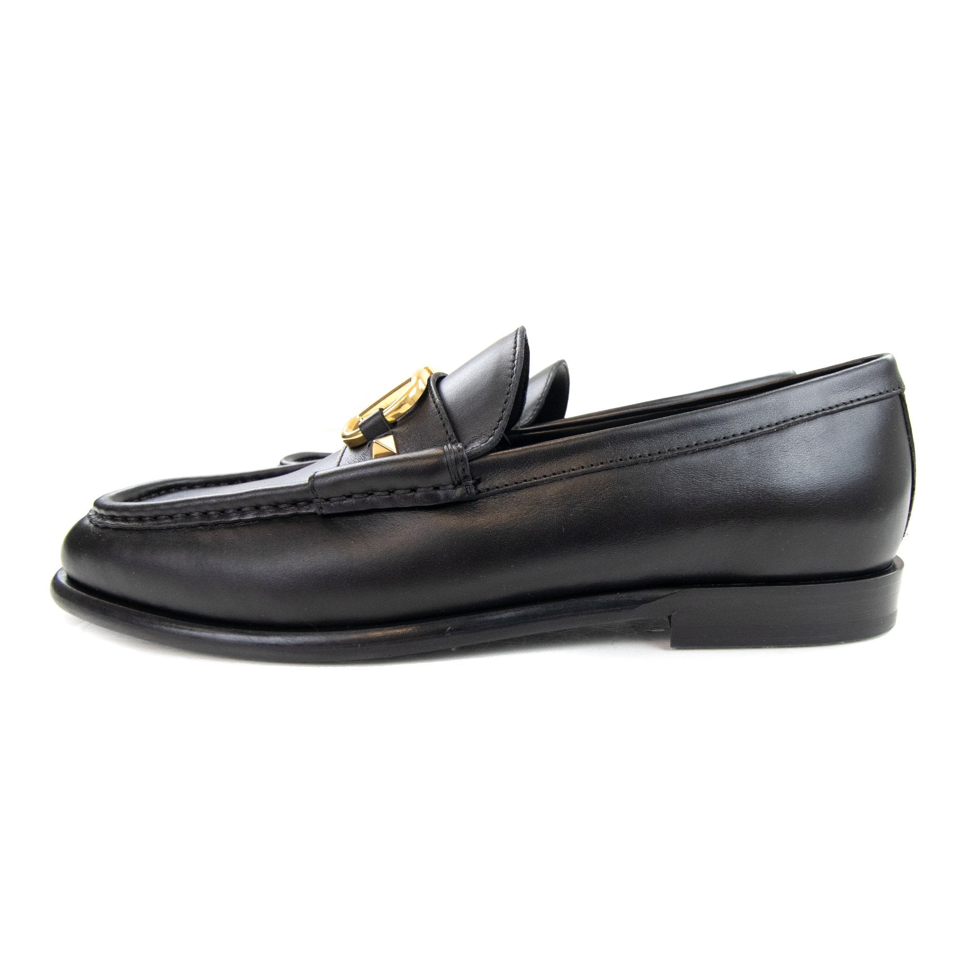 Valentino Gold Rockstud Loafer Black