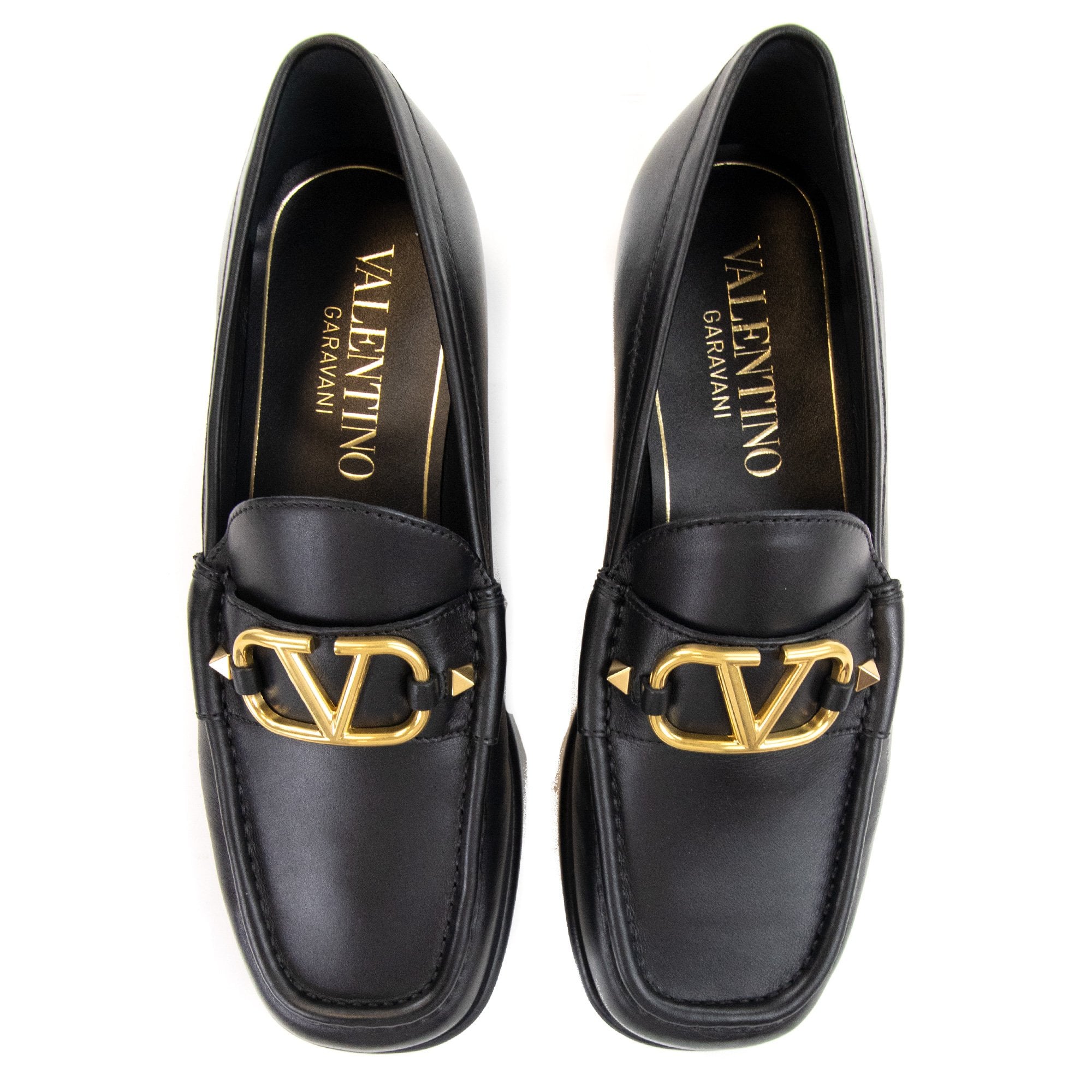 Valentino Gold Rockstud Loafer Black