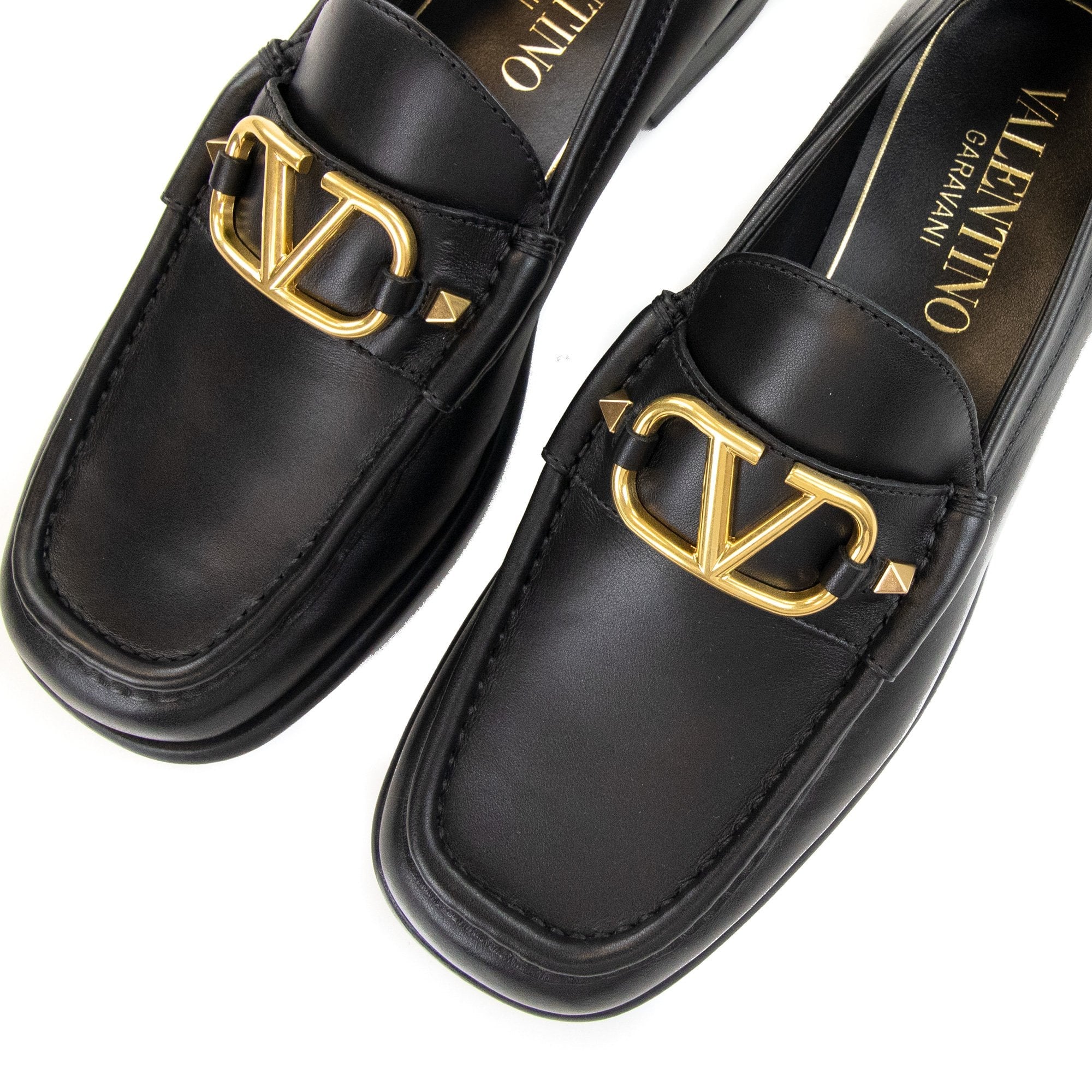 Valentino Gold Rockstud Loafer Black