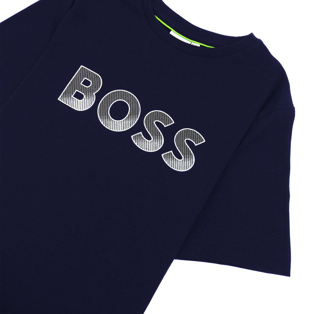 Hugo Boss Kids Printed Logo T Shirt Navy 849
