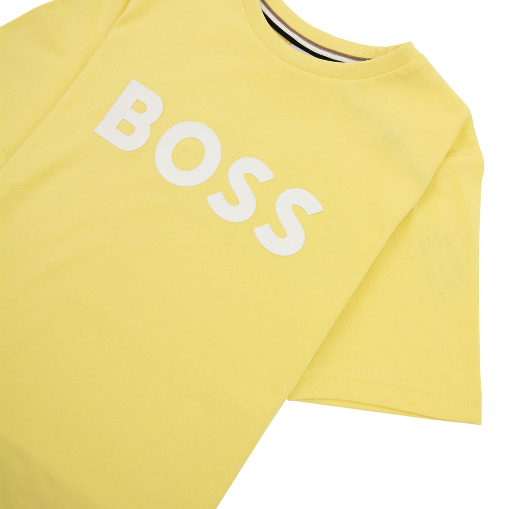 Hugo Boss Kids Logo Printed T Shirt Yellow 528