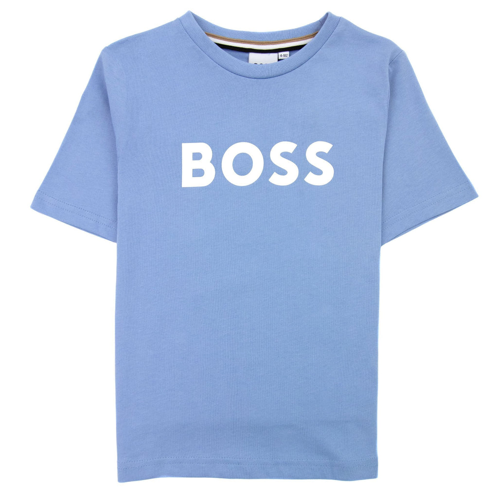 Hugo Boss Kids Logo Printed T Shirt Pale Blue 77a