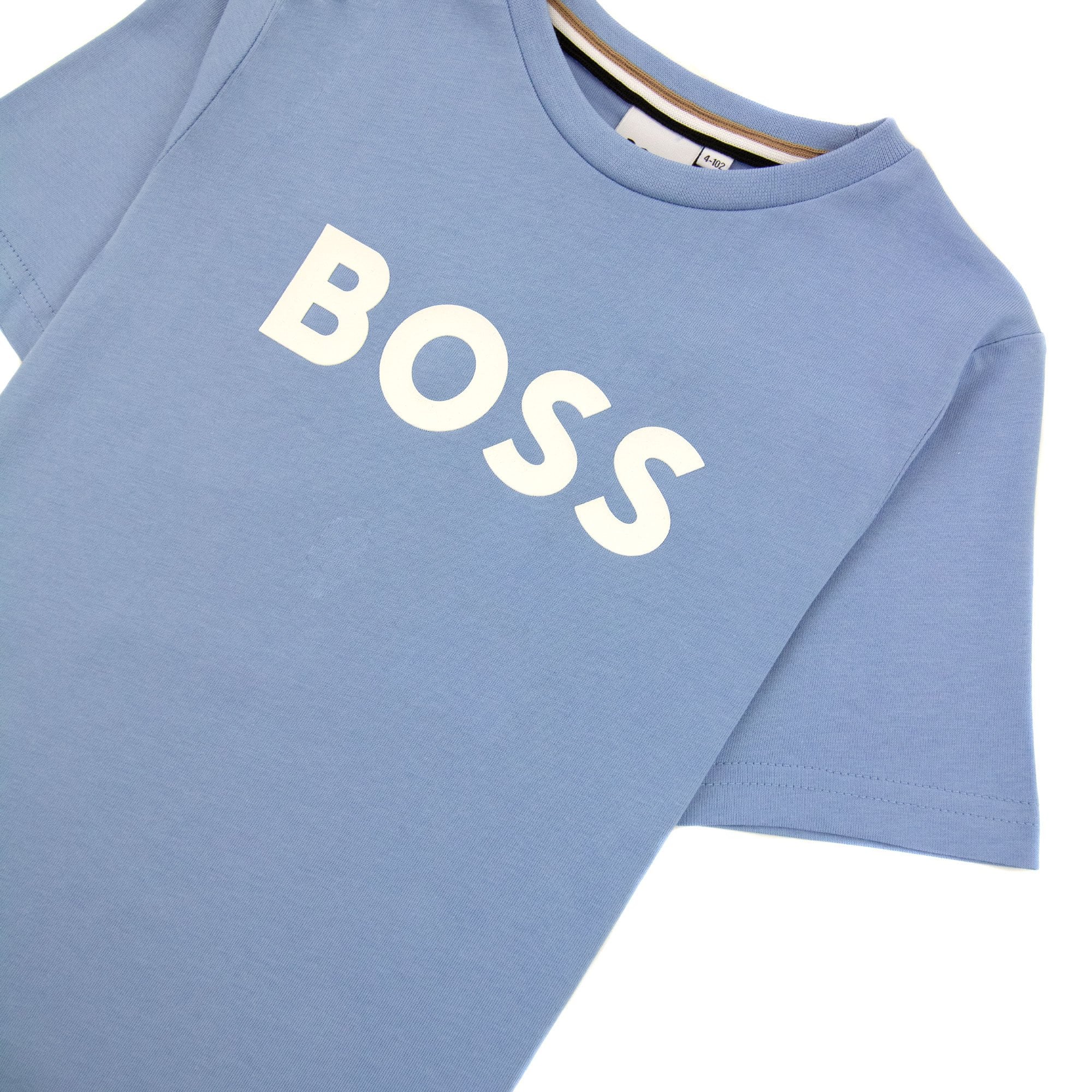 Hugo Boss Kids Logo Printed T Shirt Pale Blue 77a